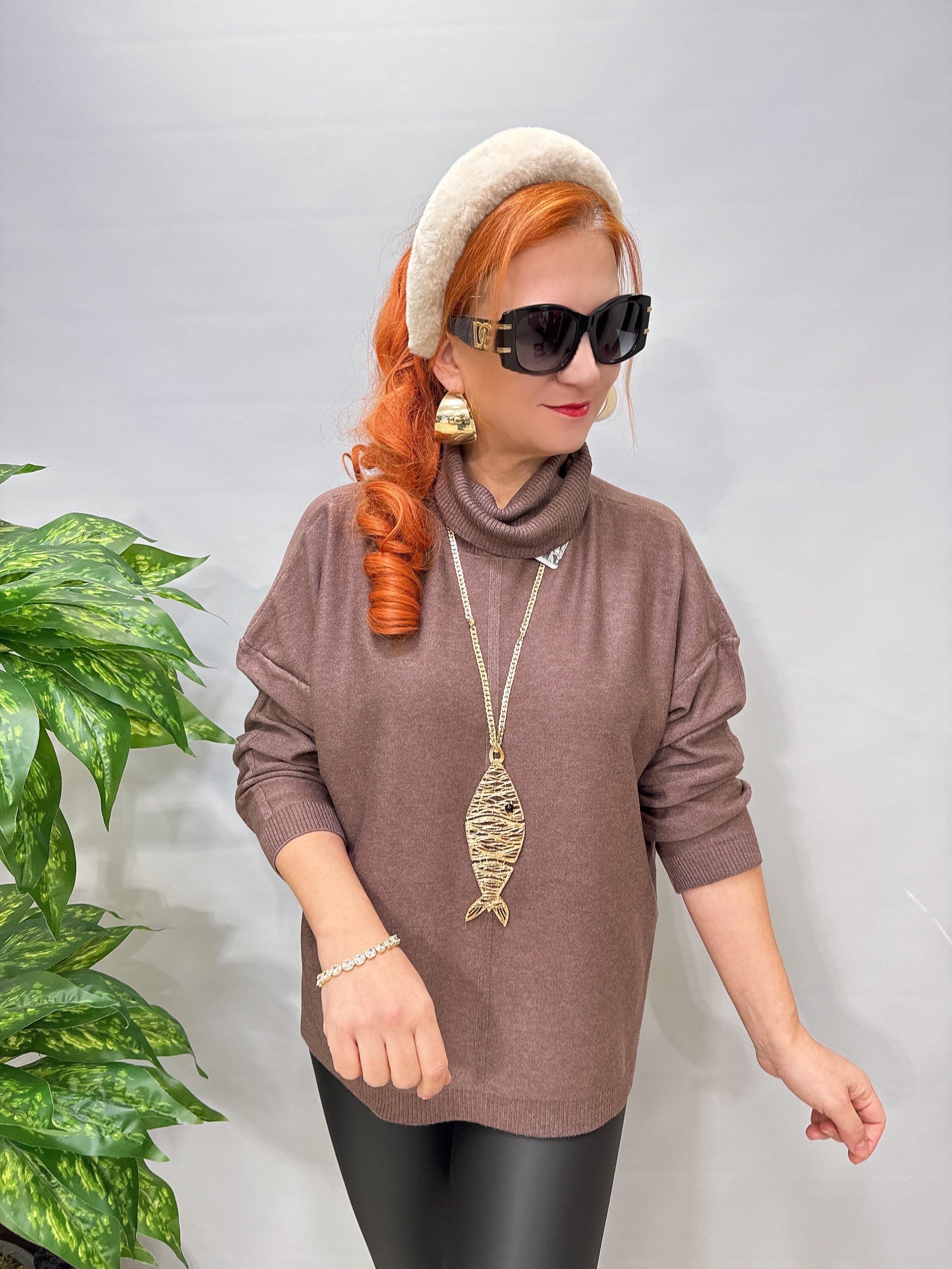 2888 Italyan İnce Dökümlü Yaka Triko Kahve