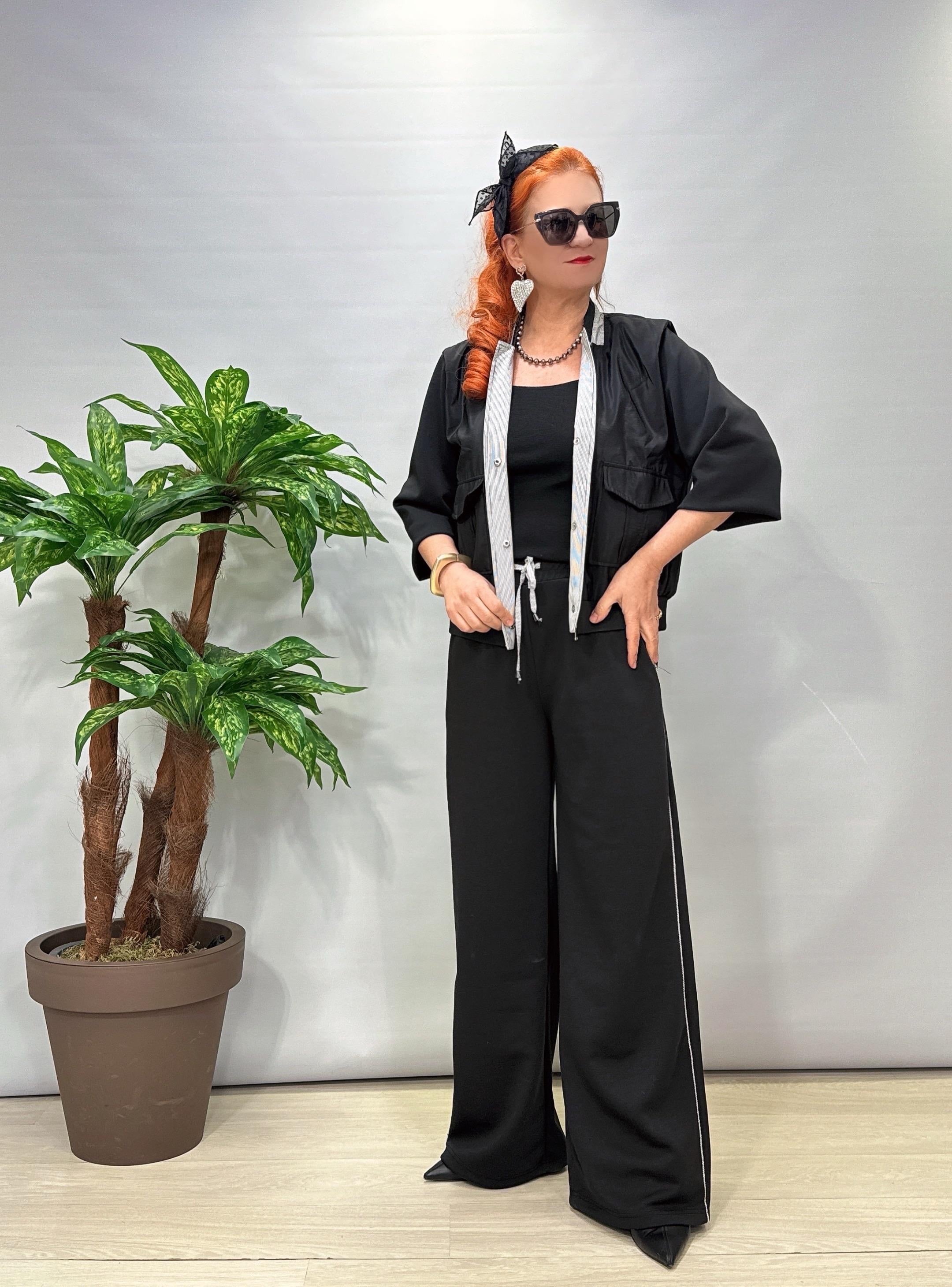 3018 1 Beden Küçük Alınız Modal Palazzo Takım Siyah