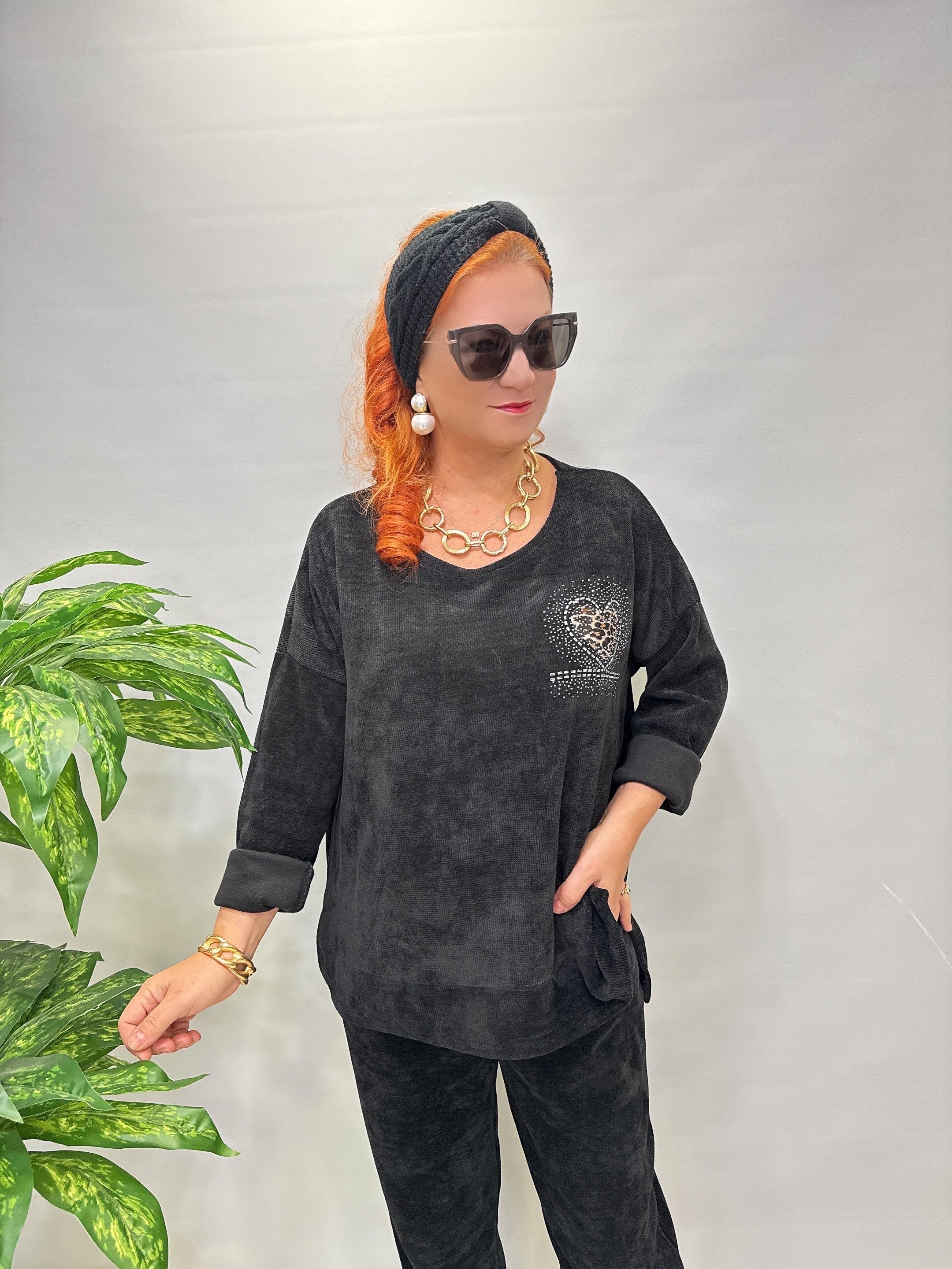 3019 Şönil Kadife Bluz Siyah