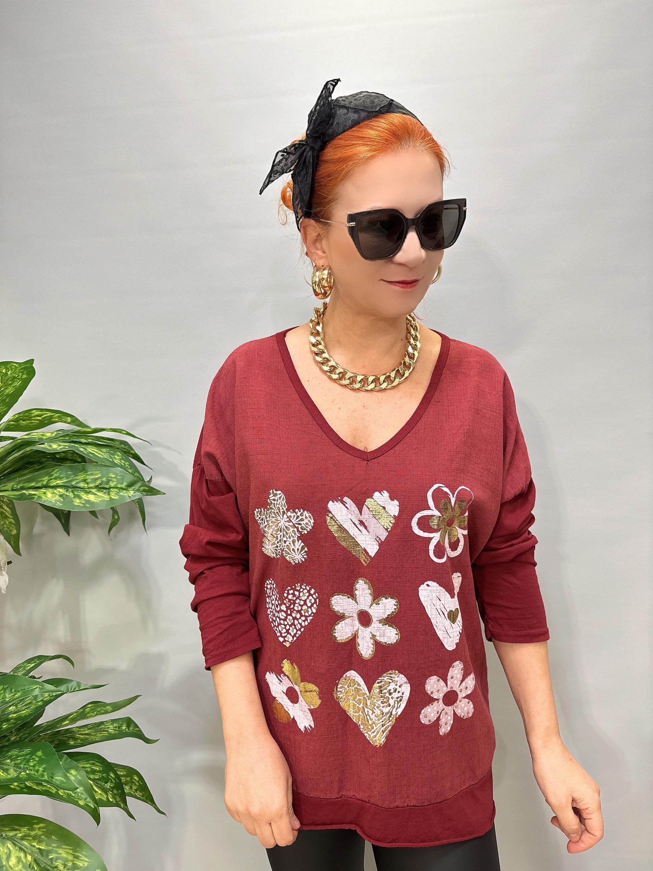 3021 Italyan Pamuklu Bluz Bordo