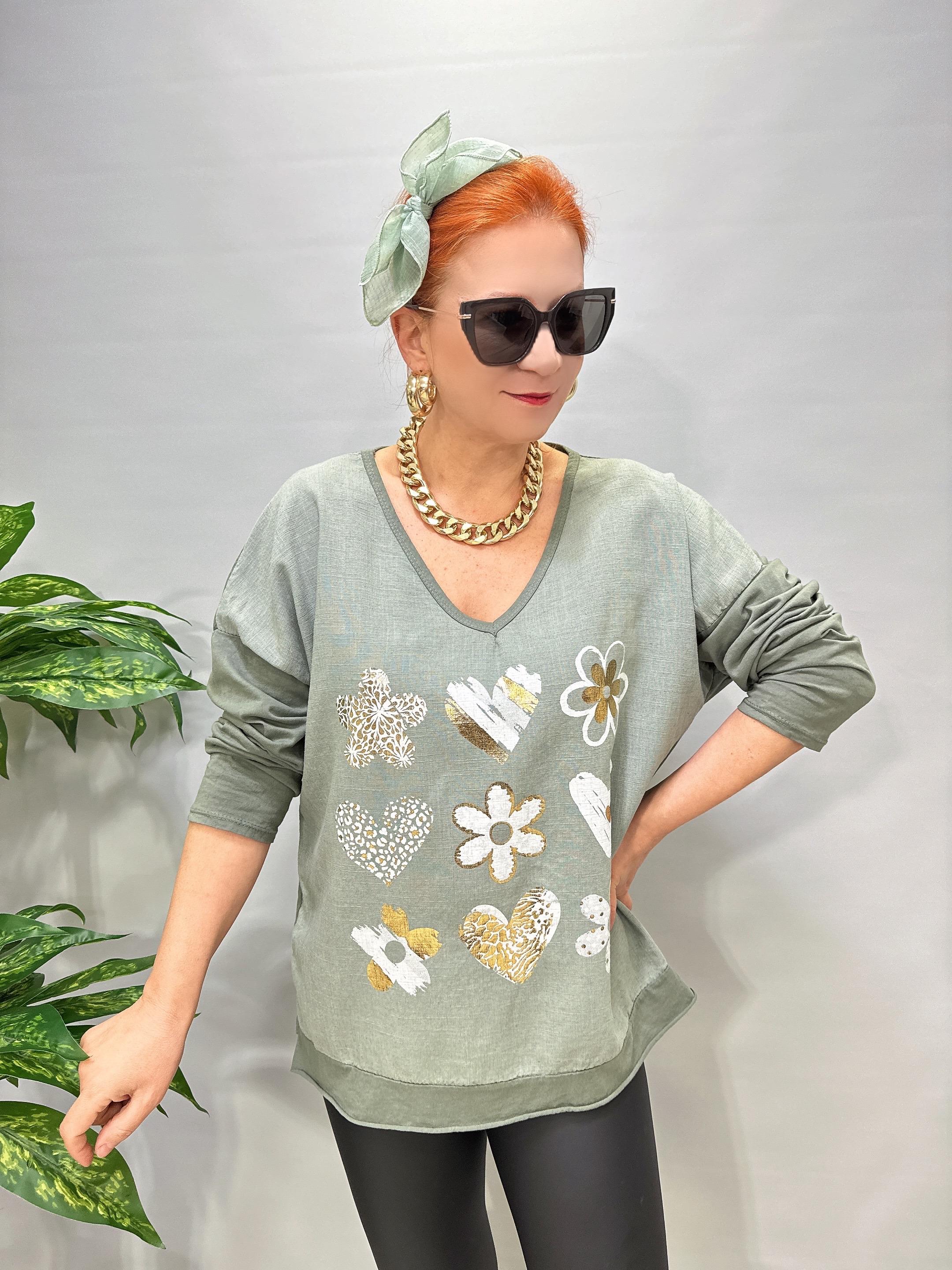 3021 Italyan Pamuklu Bluz Haki