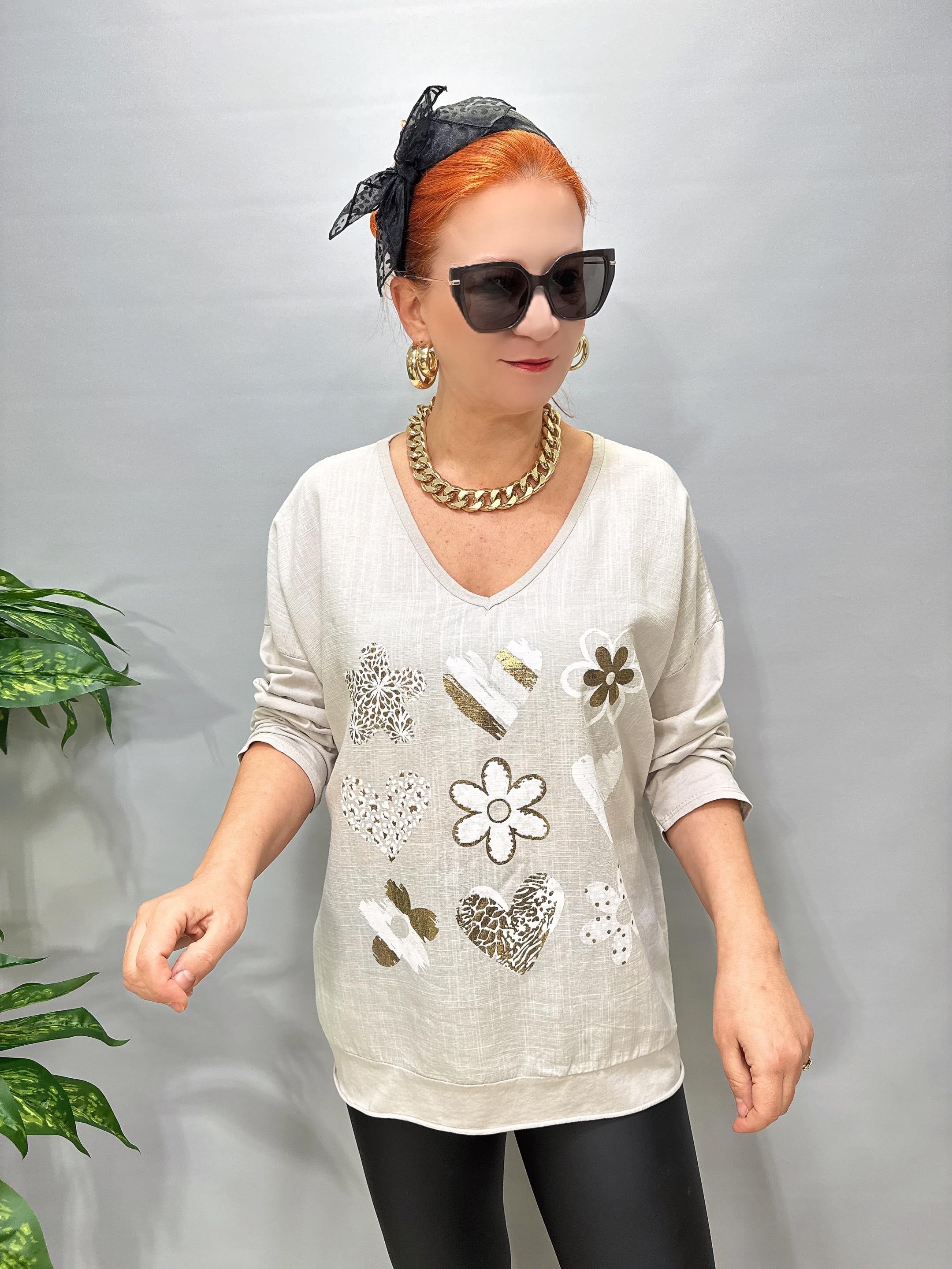 3021 Italyan Pamuklu Bluz Taş