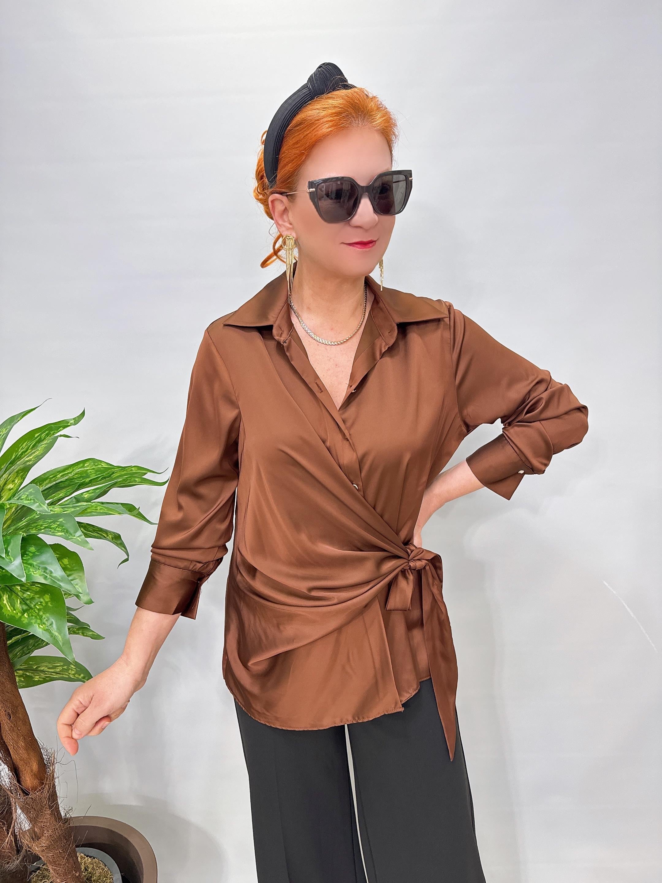 3025 Saten Gömlek Kahve