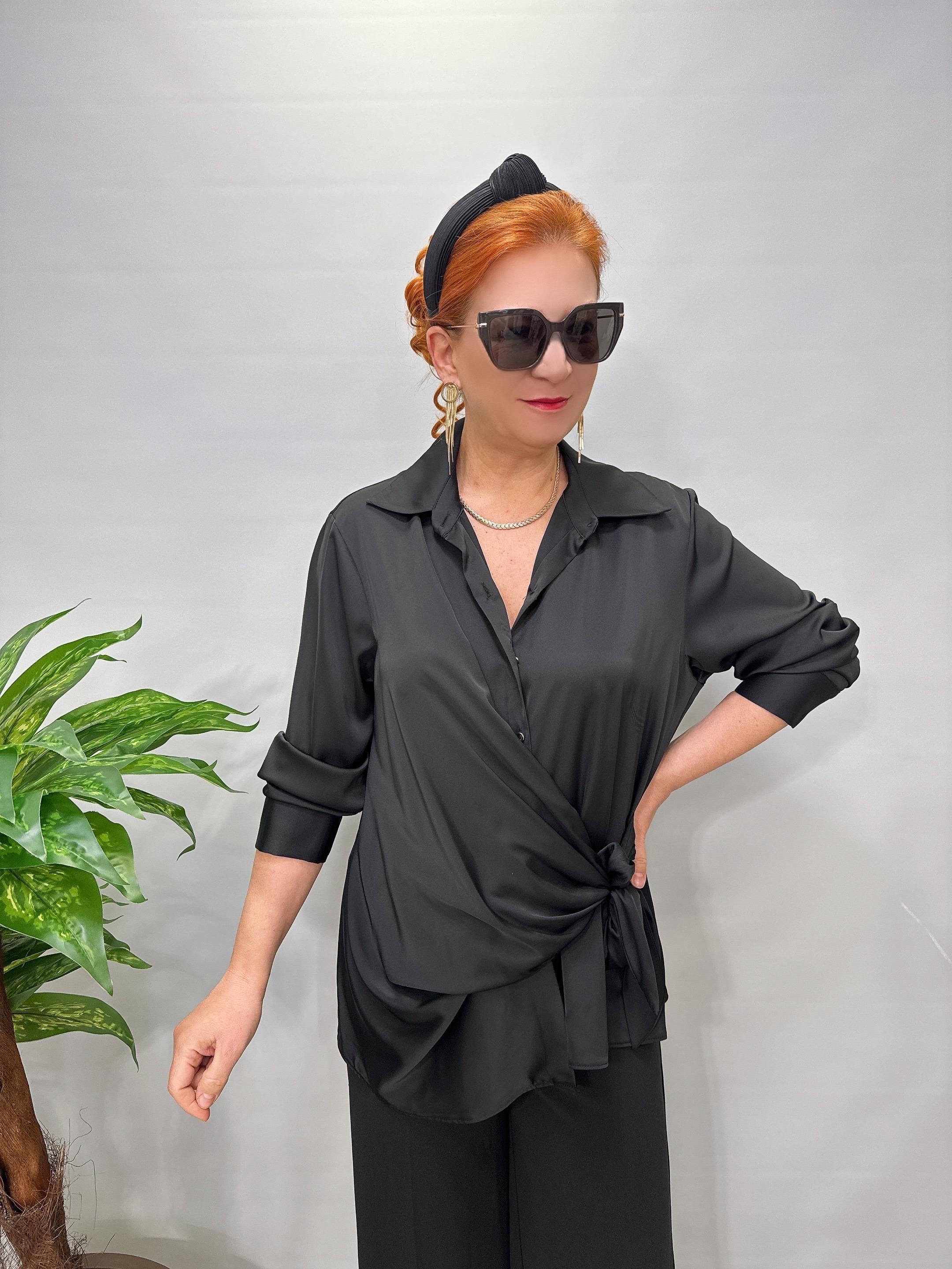 3025 Saten Gömlek Siyah