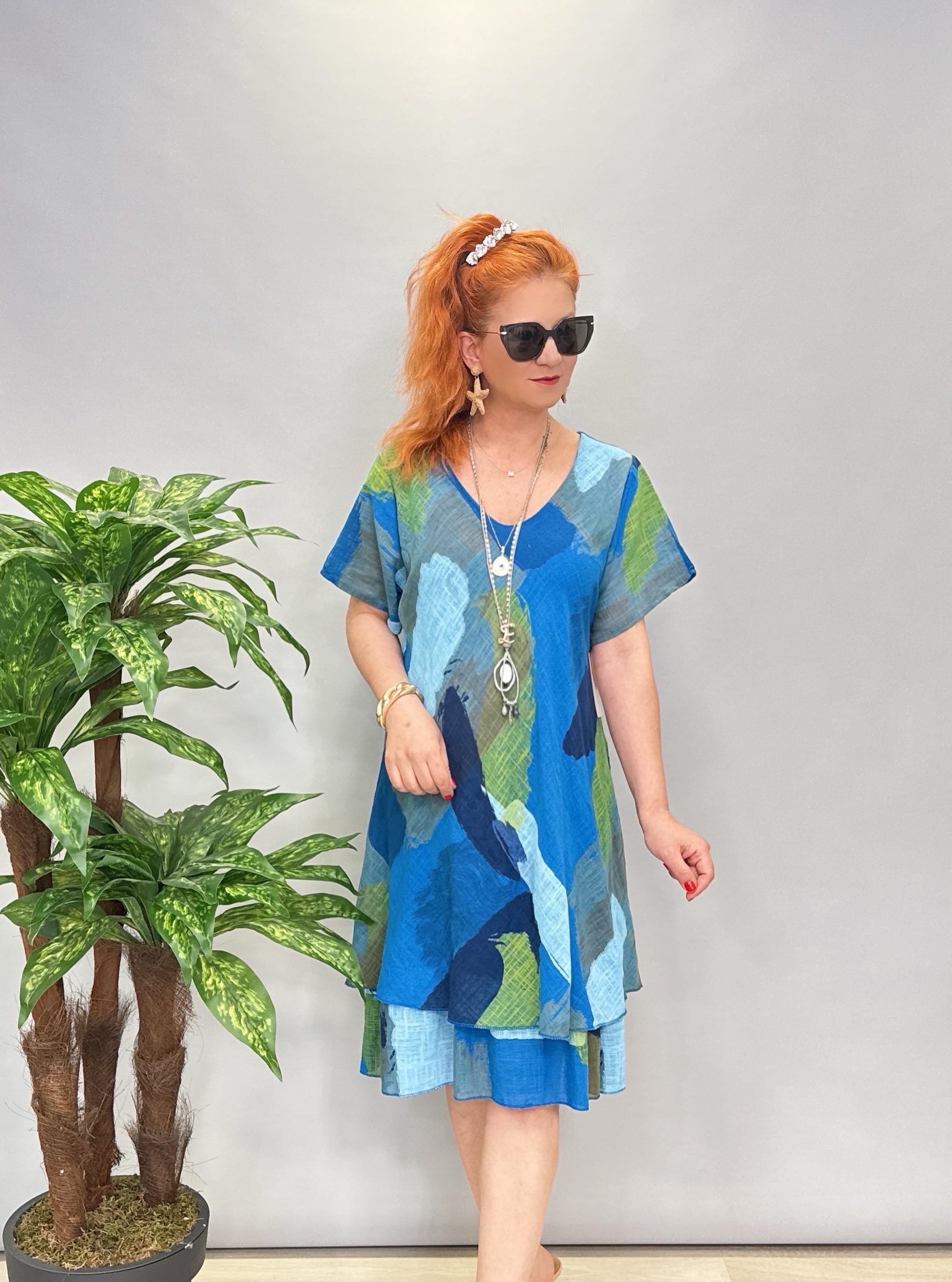 3040 İTALYAN PAMUKLU ELBİSE MAVİ