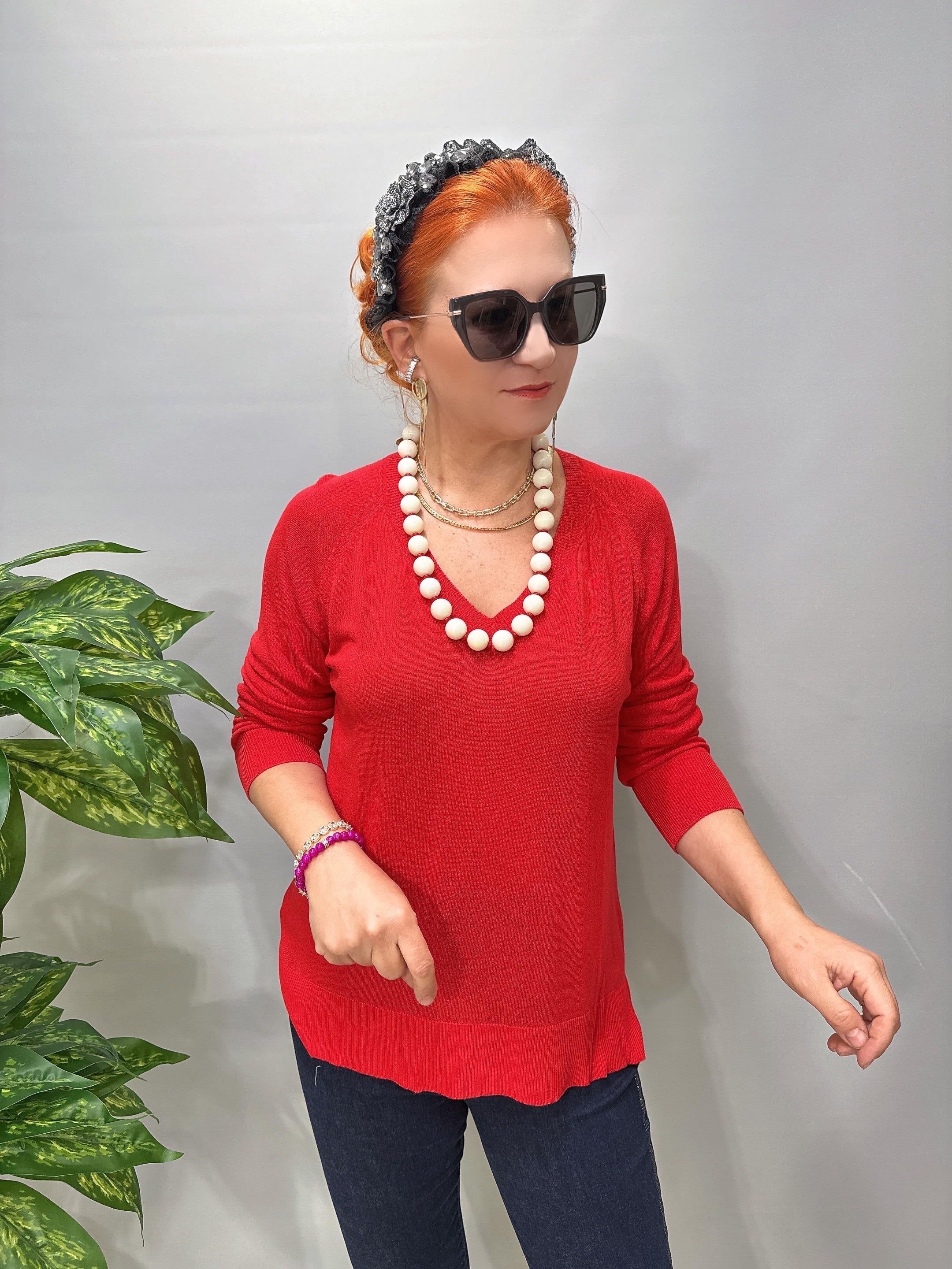 3111 İnce V Yaka Triko Kırmızı 