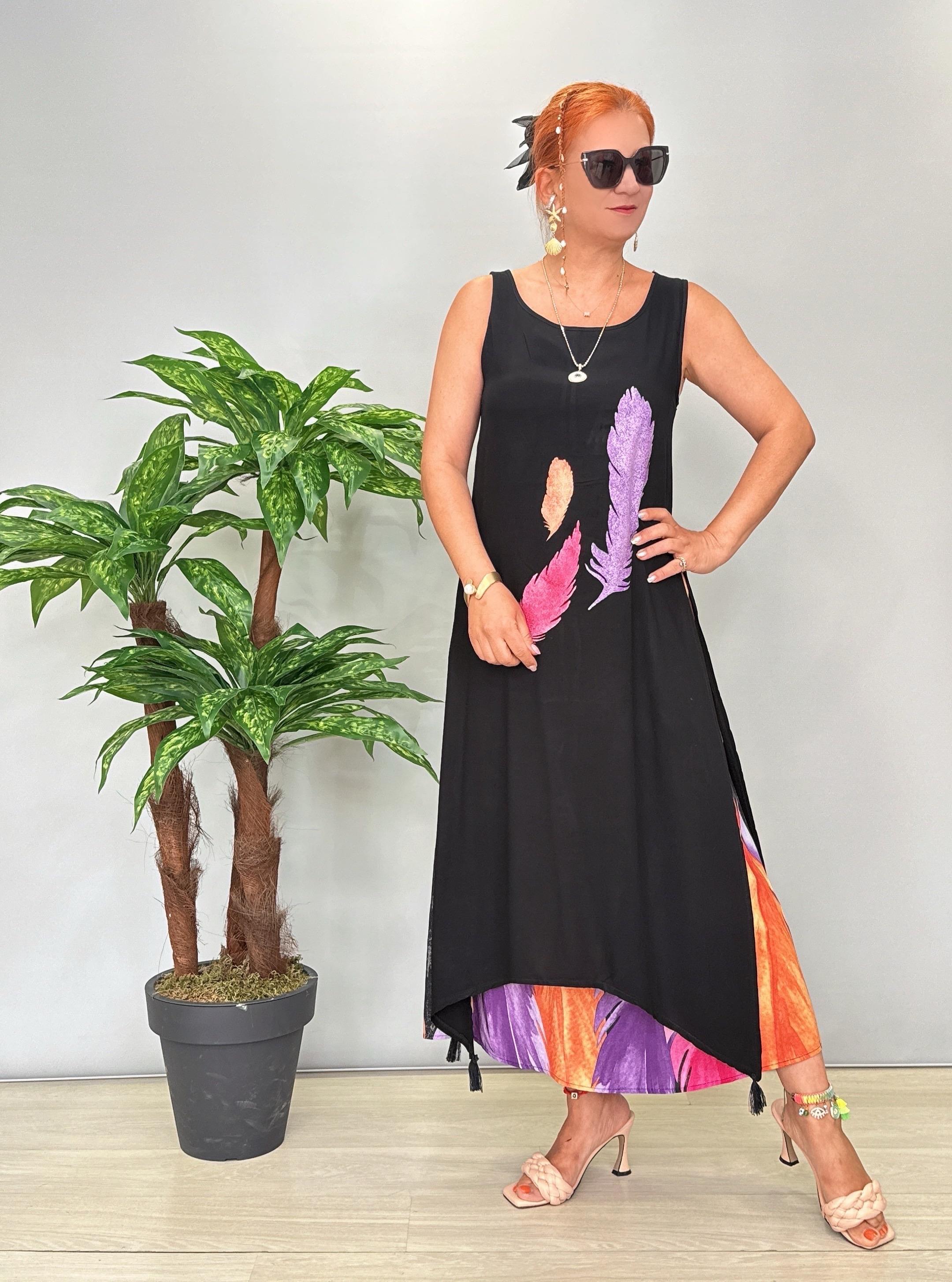 3245 Desenli Elbise Siyah