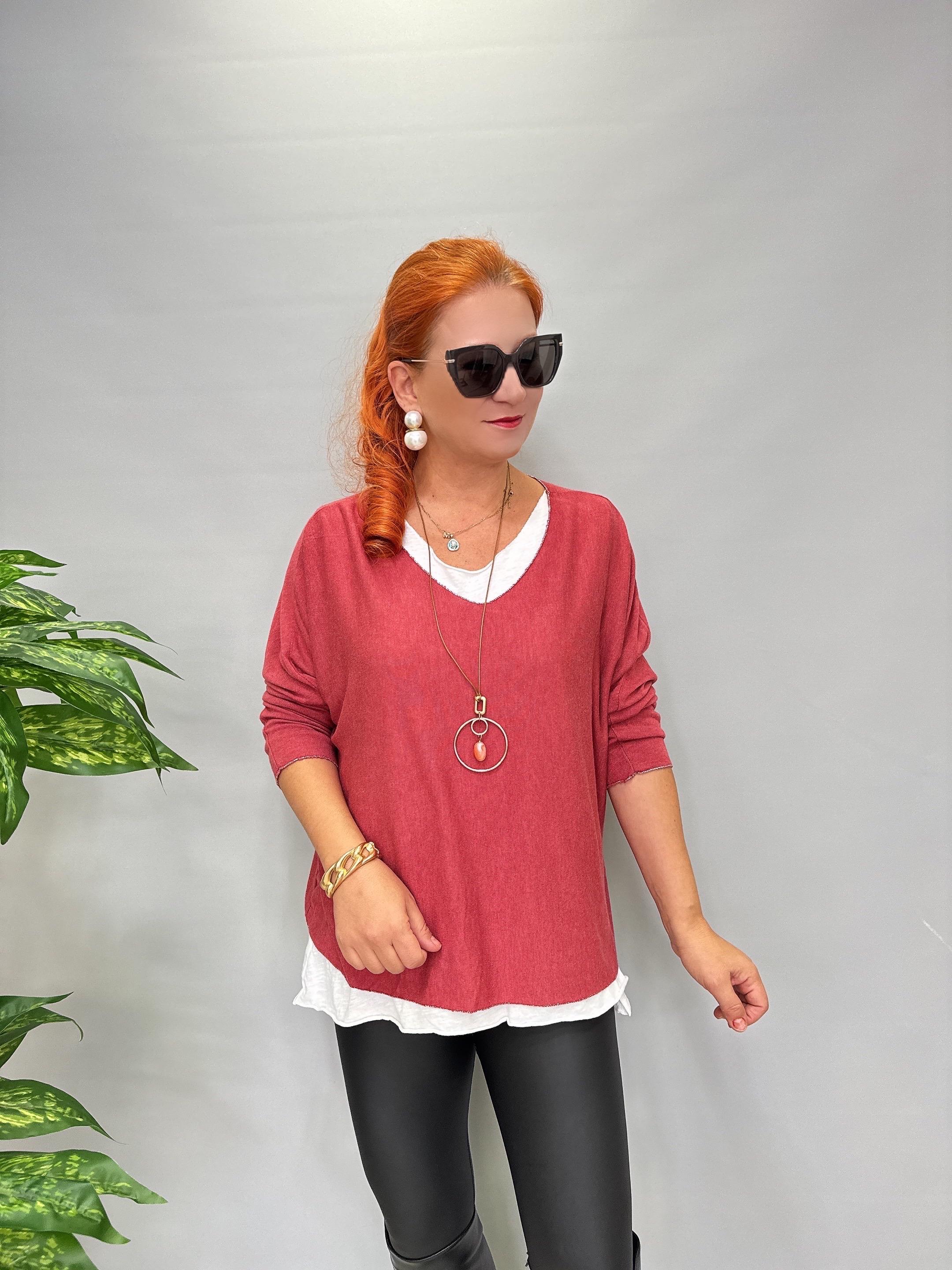 3541 Kolye hediyeli Triko Bluz Mercan