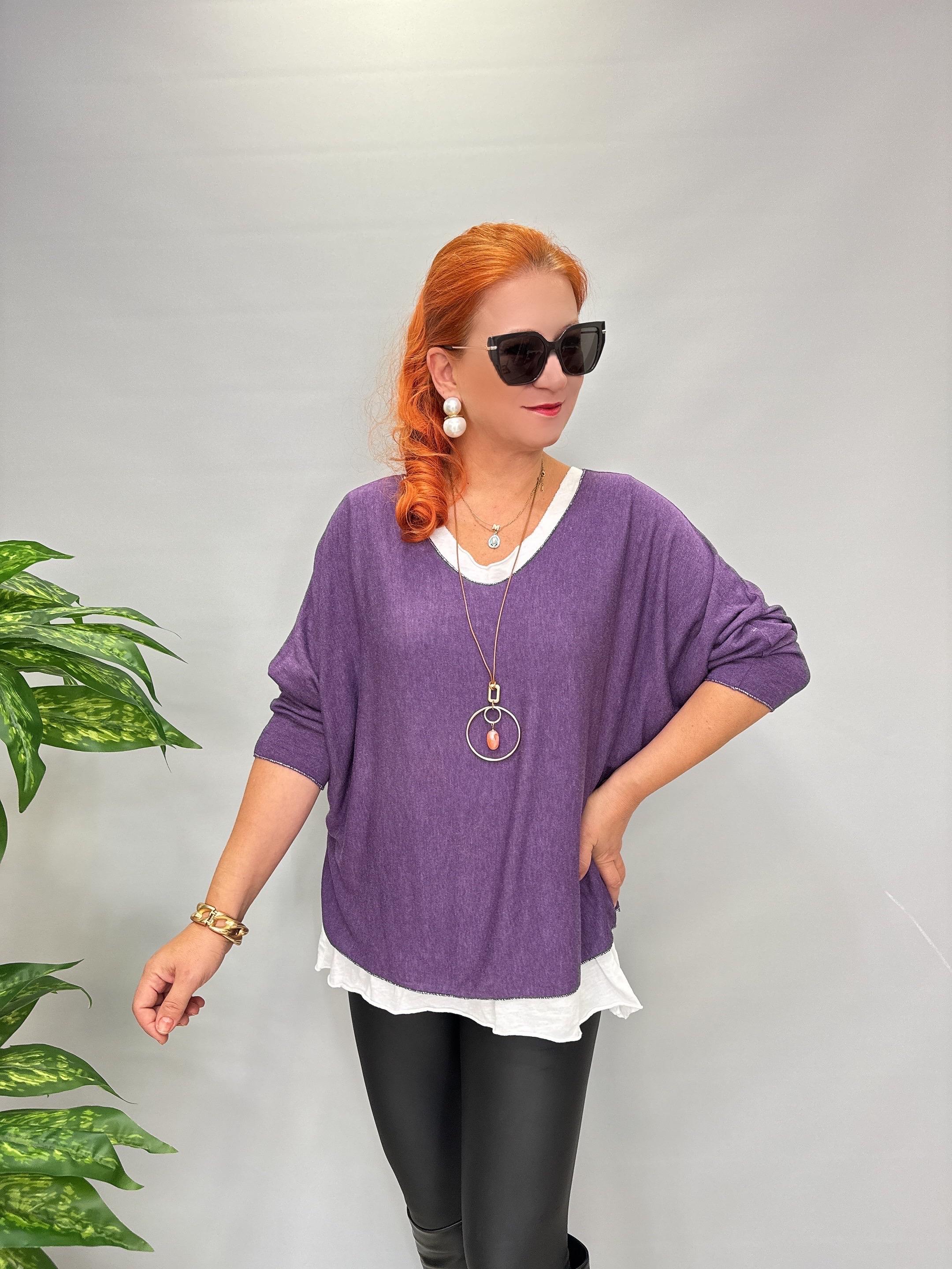 3541 Kolye hediyeli Triko Bluz Mor