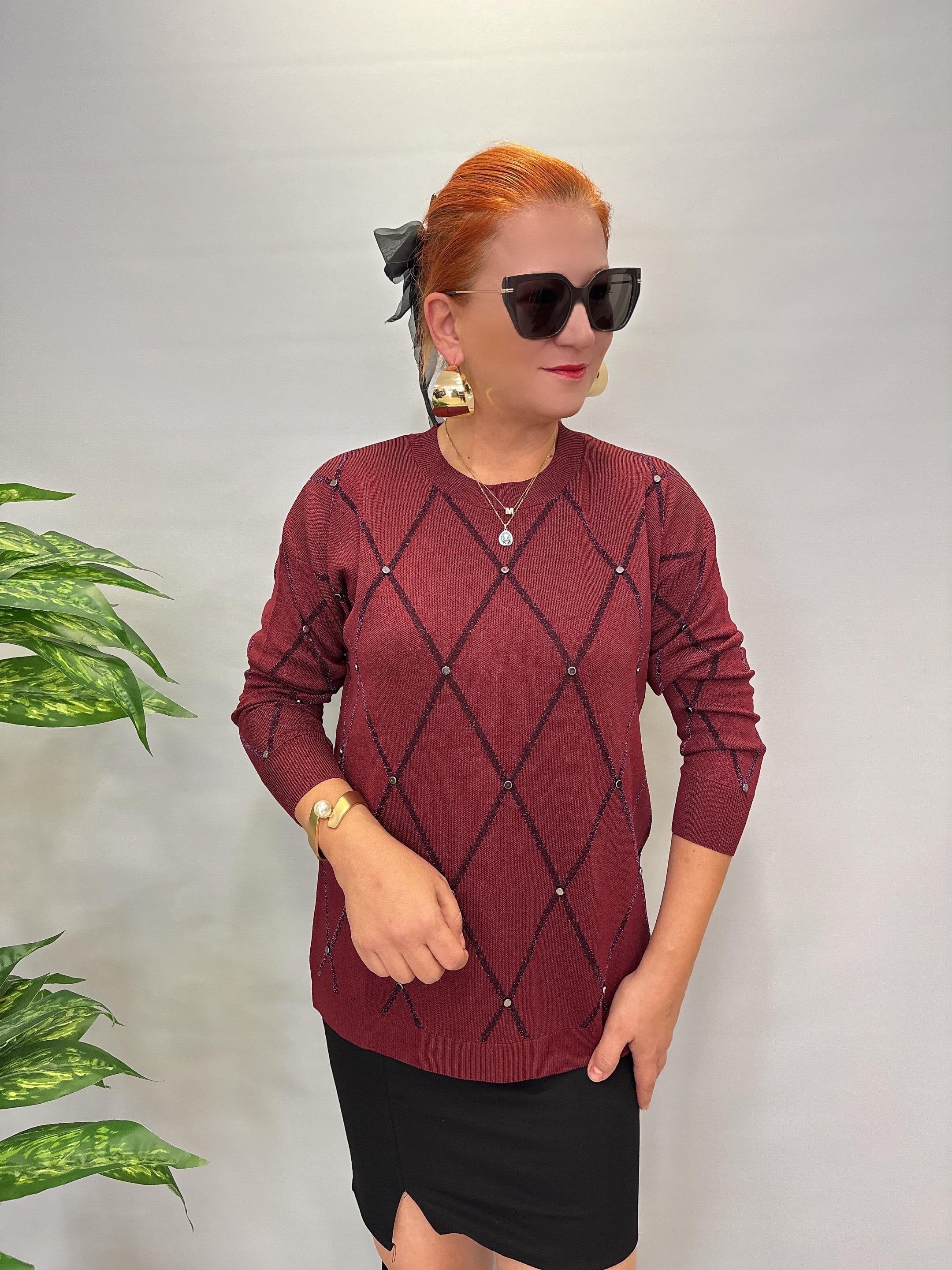 3554 Trok Detaylı Triko Bordo