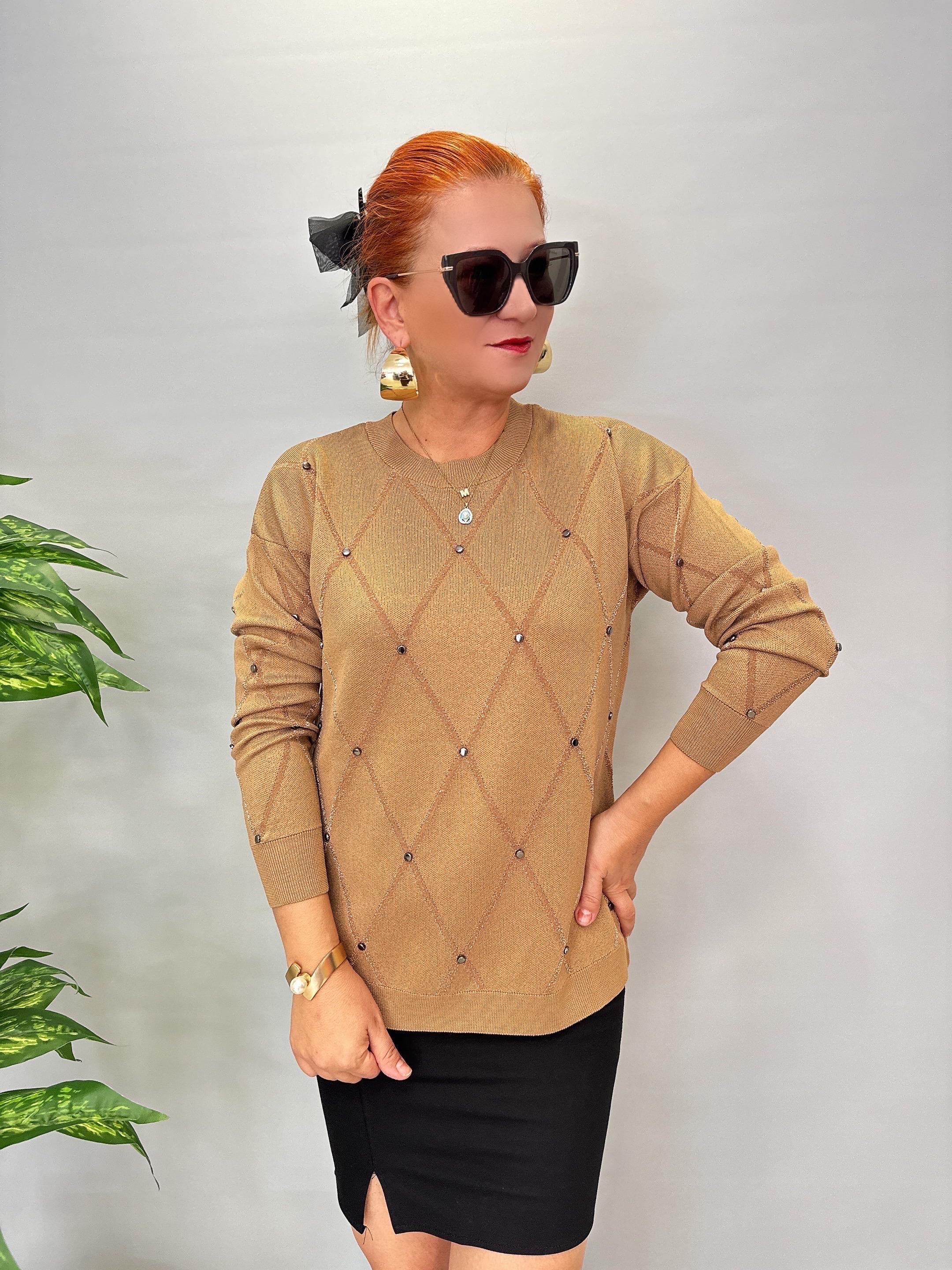 3554 Trok Detaylı Triko Camel