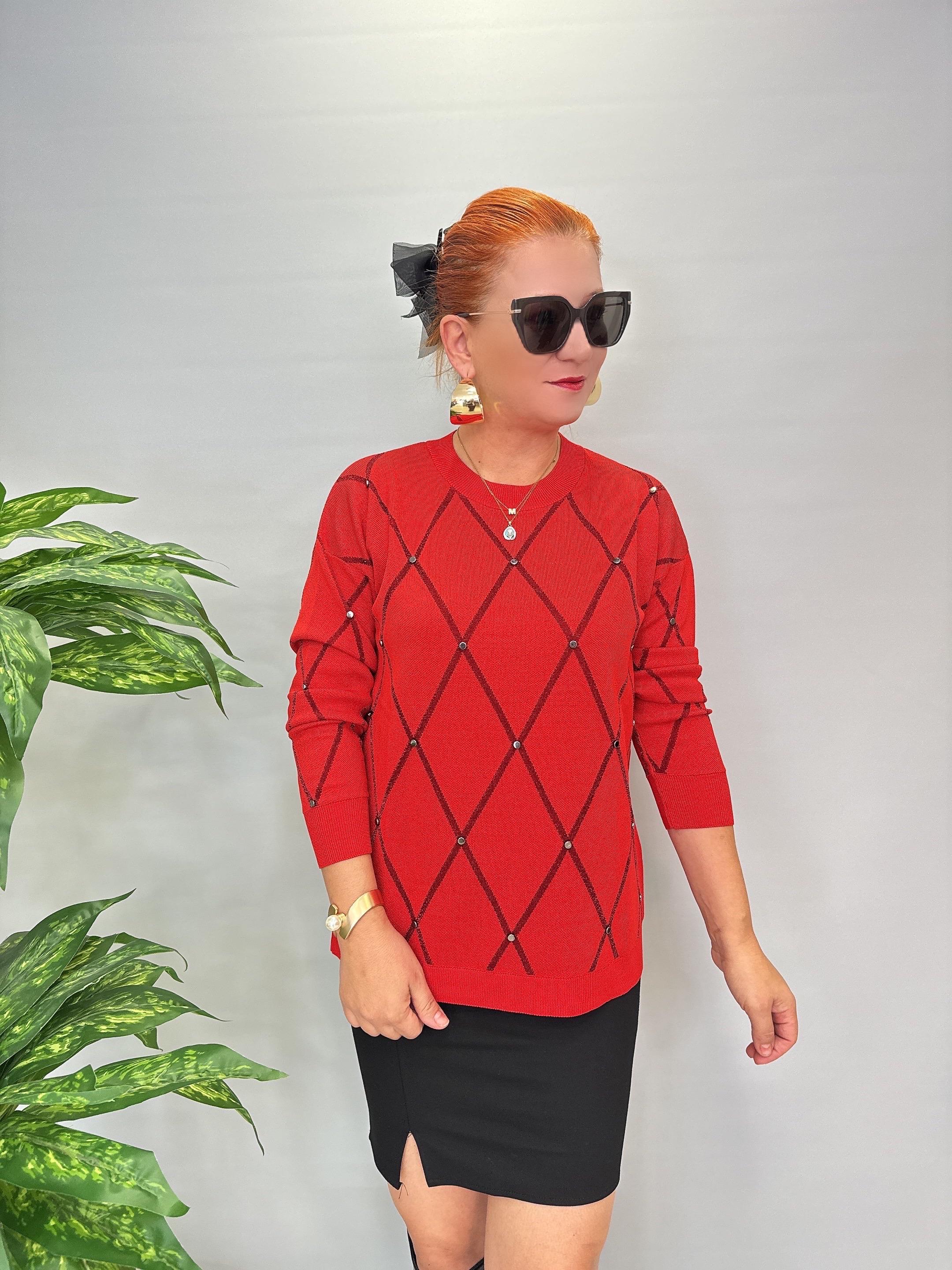 3554 Trok Detaylı Triko Kırmızı 