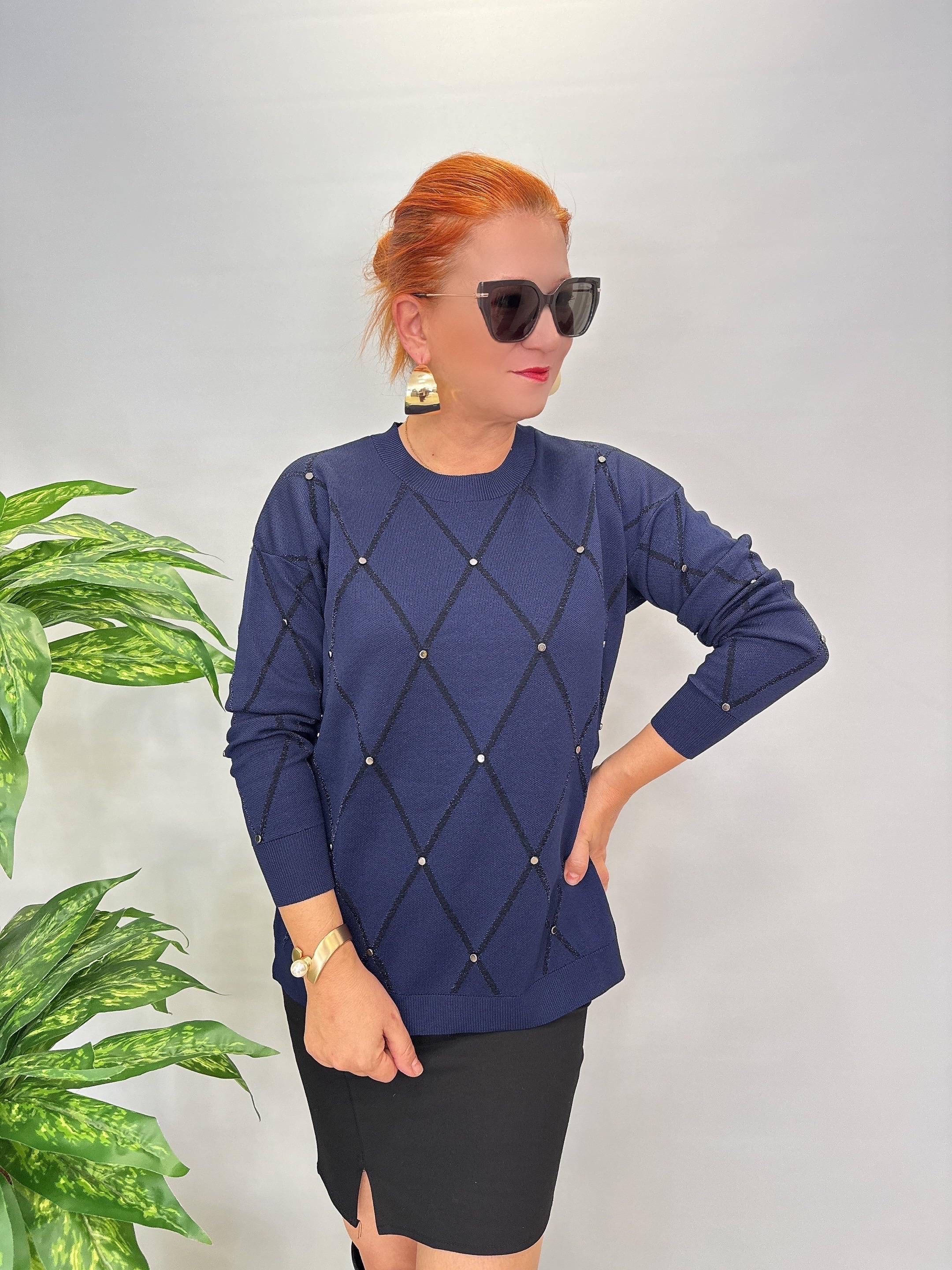 3554 Trok Detaylı Triko Lacivert