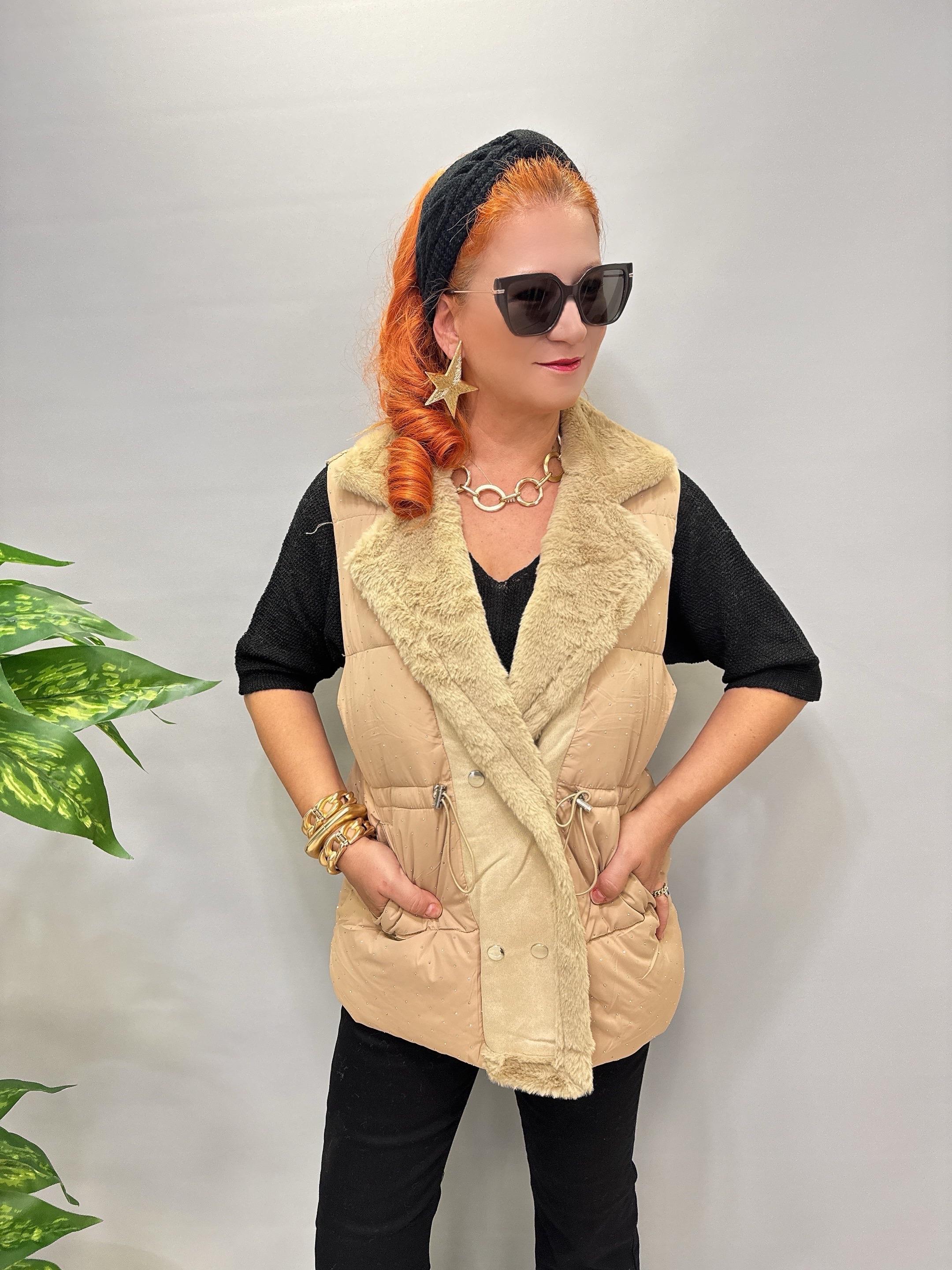 3570 Taş Detay Şişme Yelek Camel