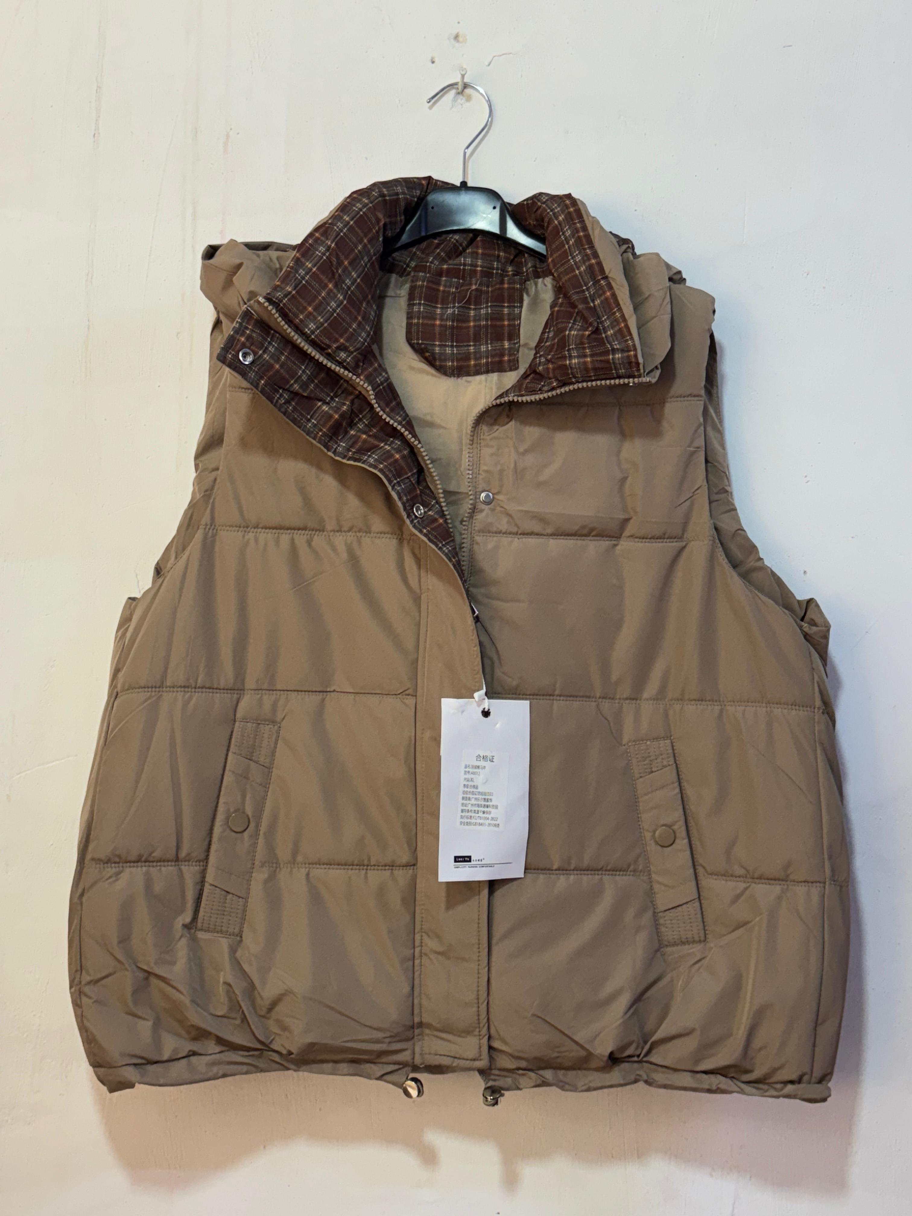 3571 Ekose Detay Şişme Yelek Vizon