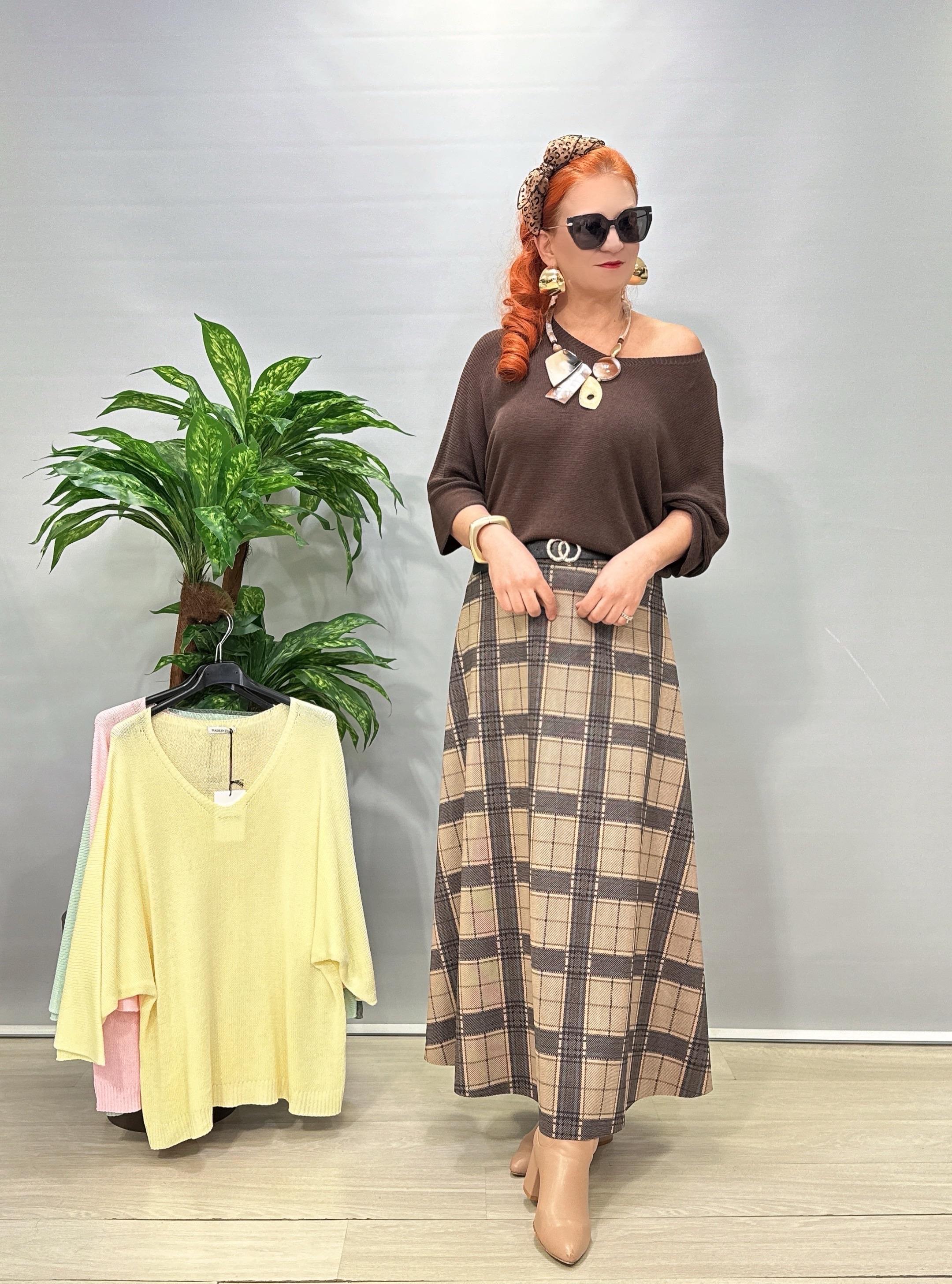 3690 Italyan Ekose Etek Vizon 