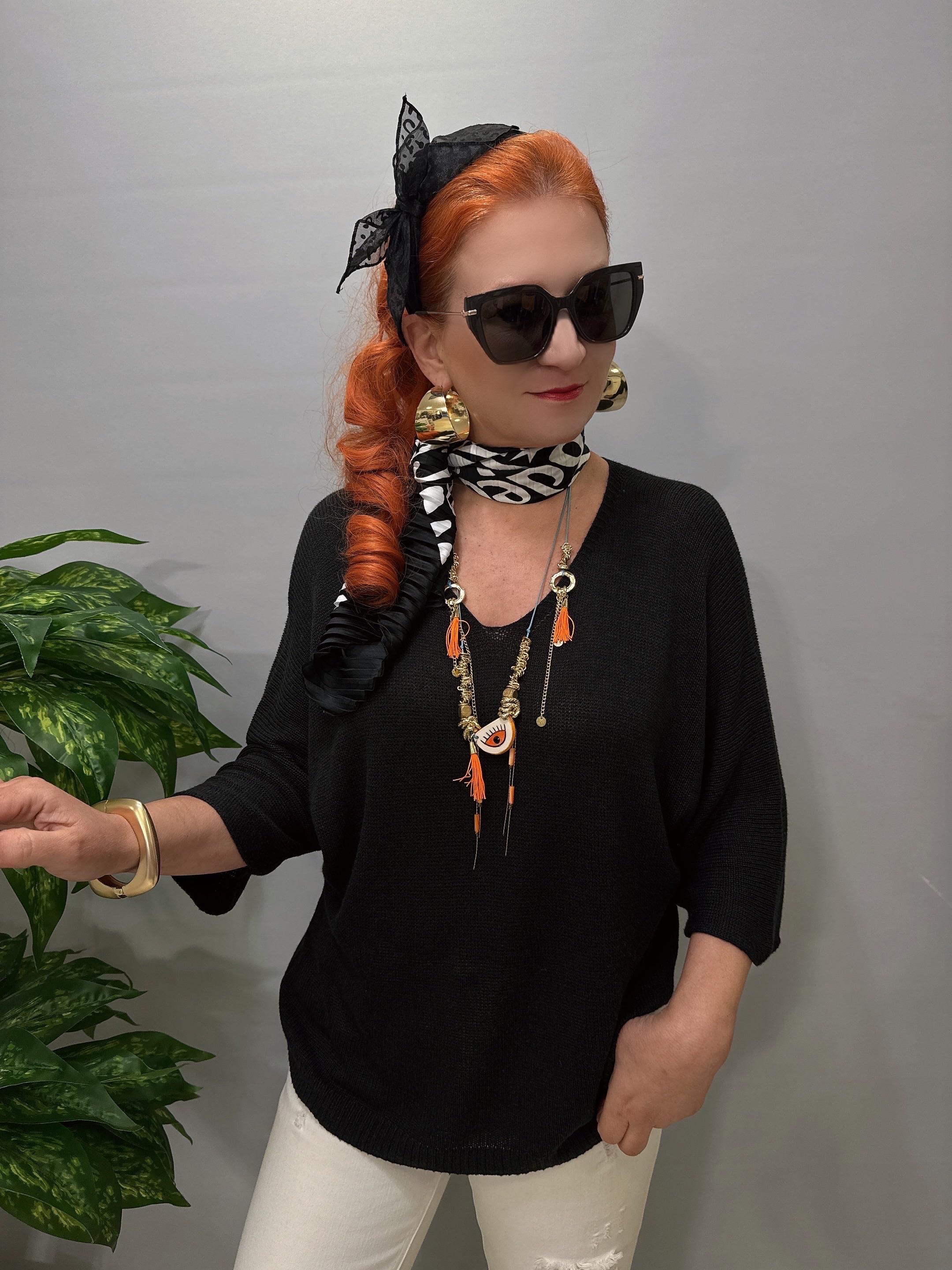 3699 Italyan Merserize Triko Bluz Siyah