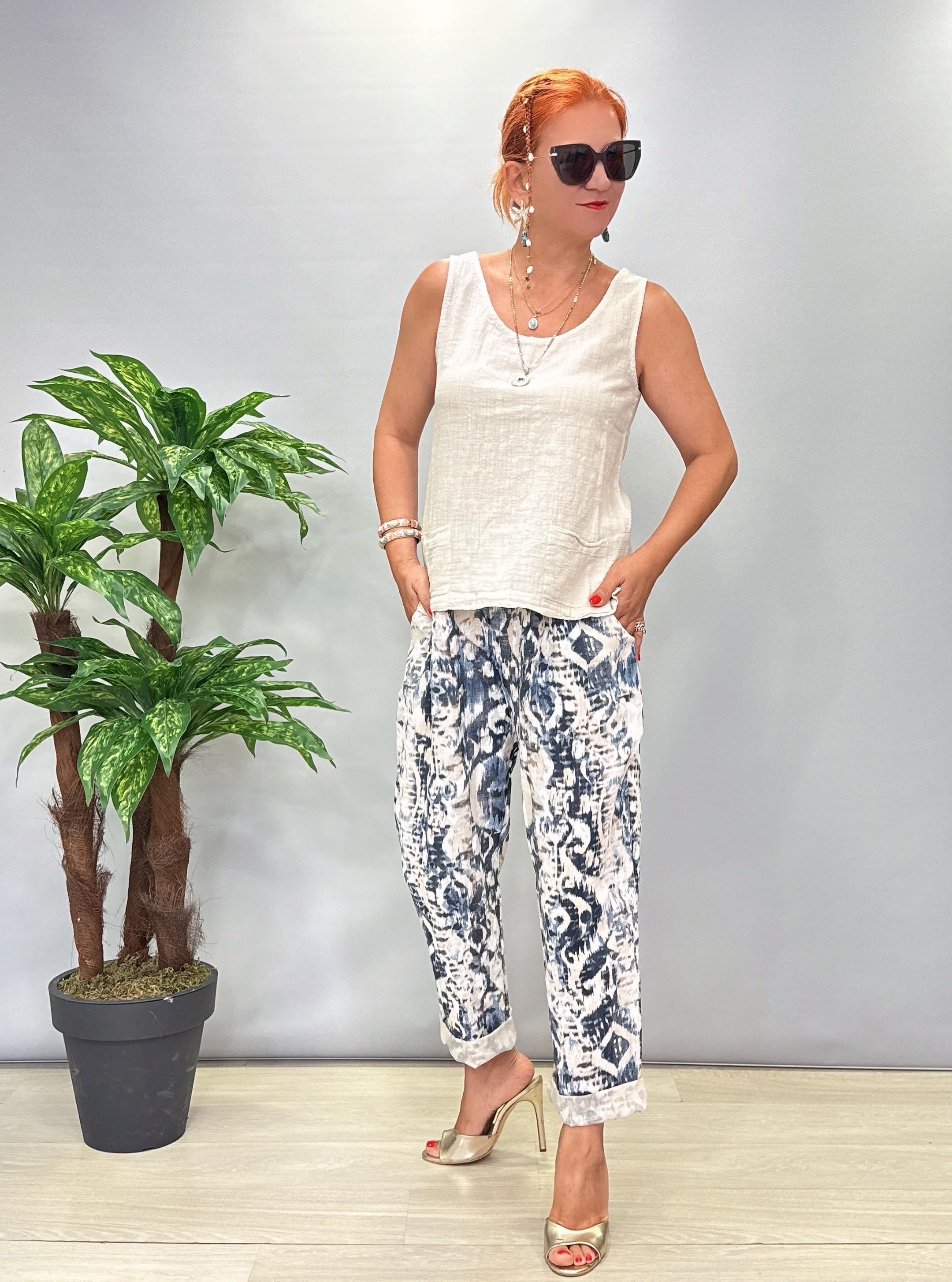 4007 Italyan Keten Pantolon Taş