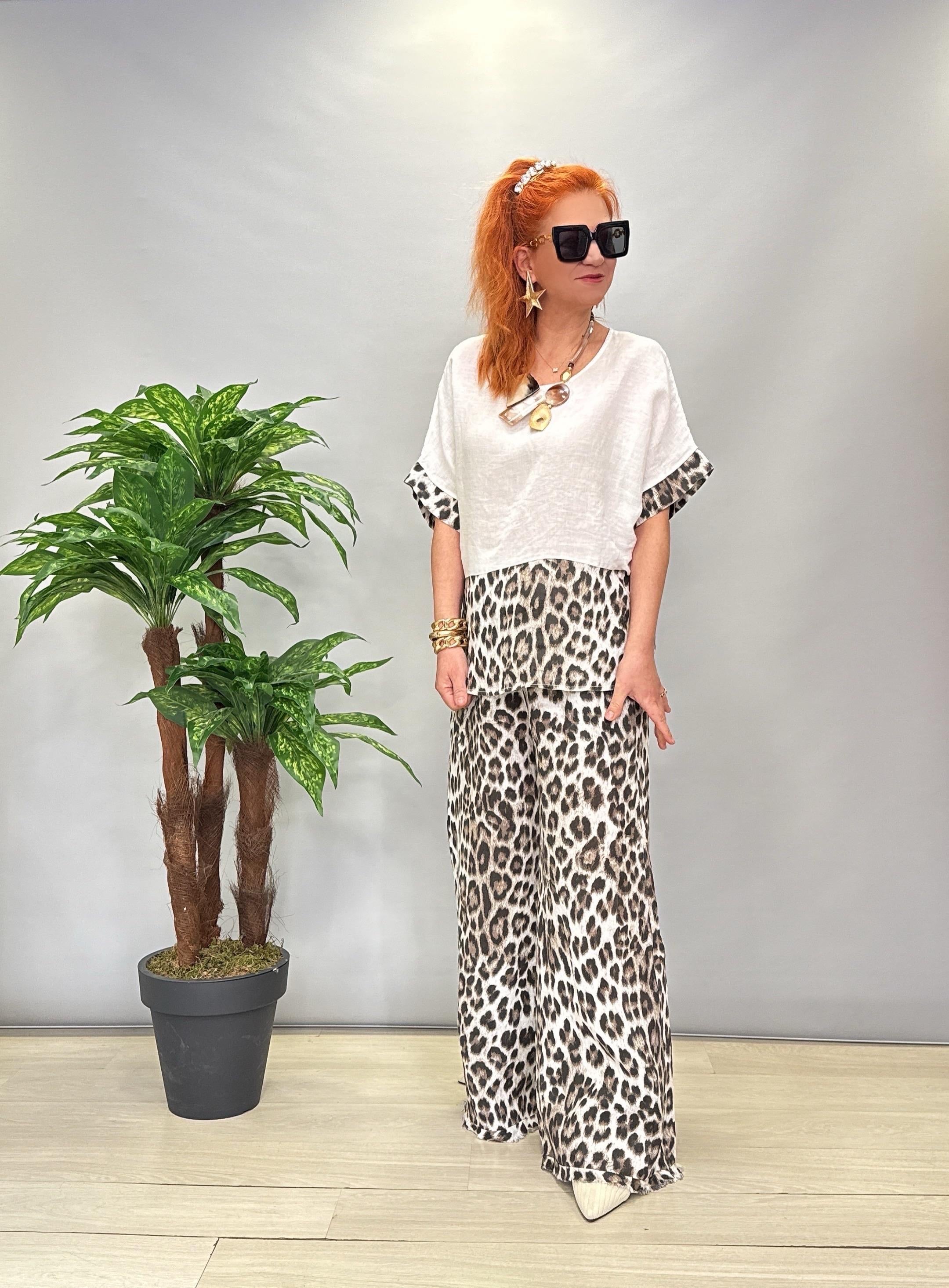 4080 LEOPAR DESENLİ KETEN TAKIM KAHVERENGİ