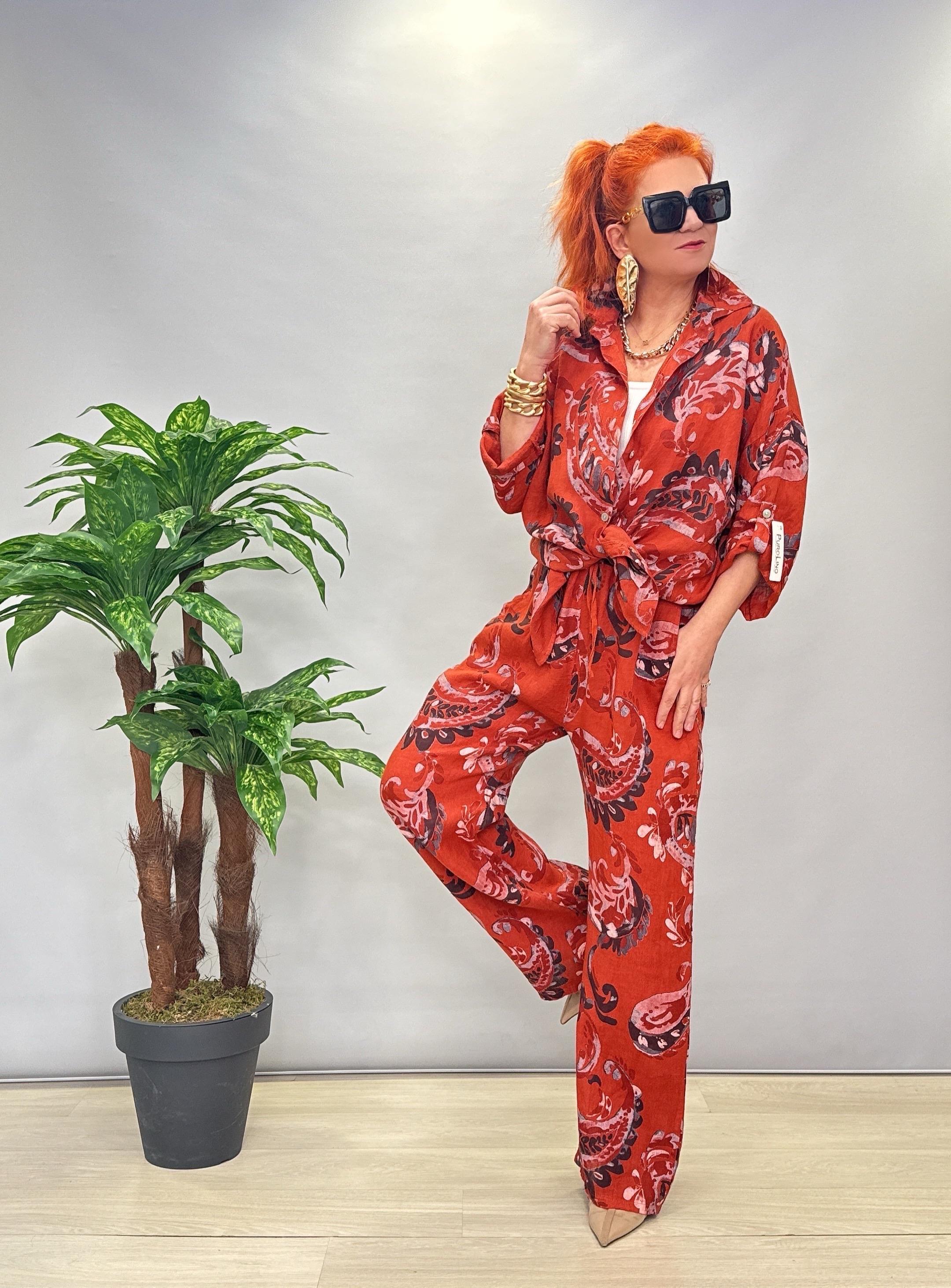 4085 DESENLİ KETEN TAKIM KİREMİT