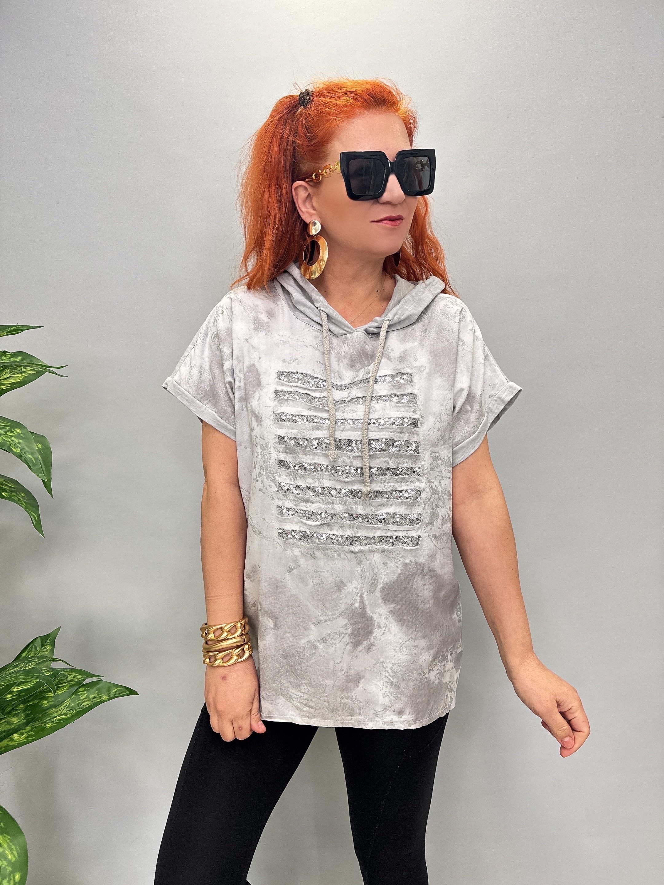 41085 İTALYAN PAYET DETAY BLUZ GRİ