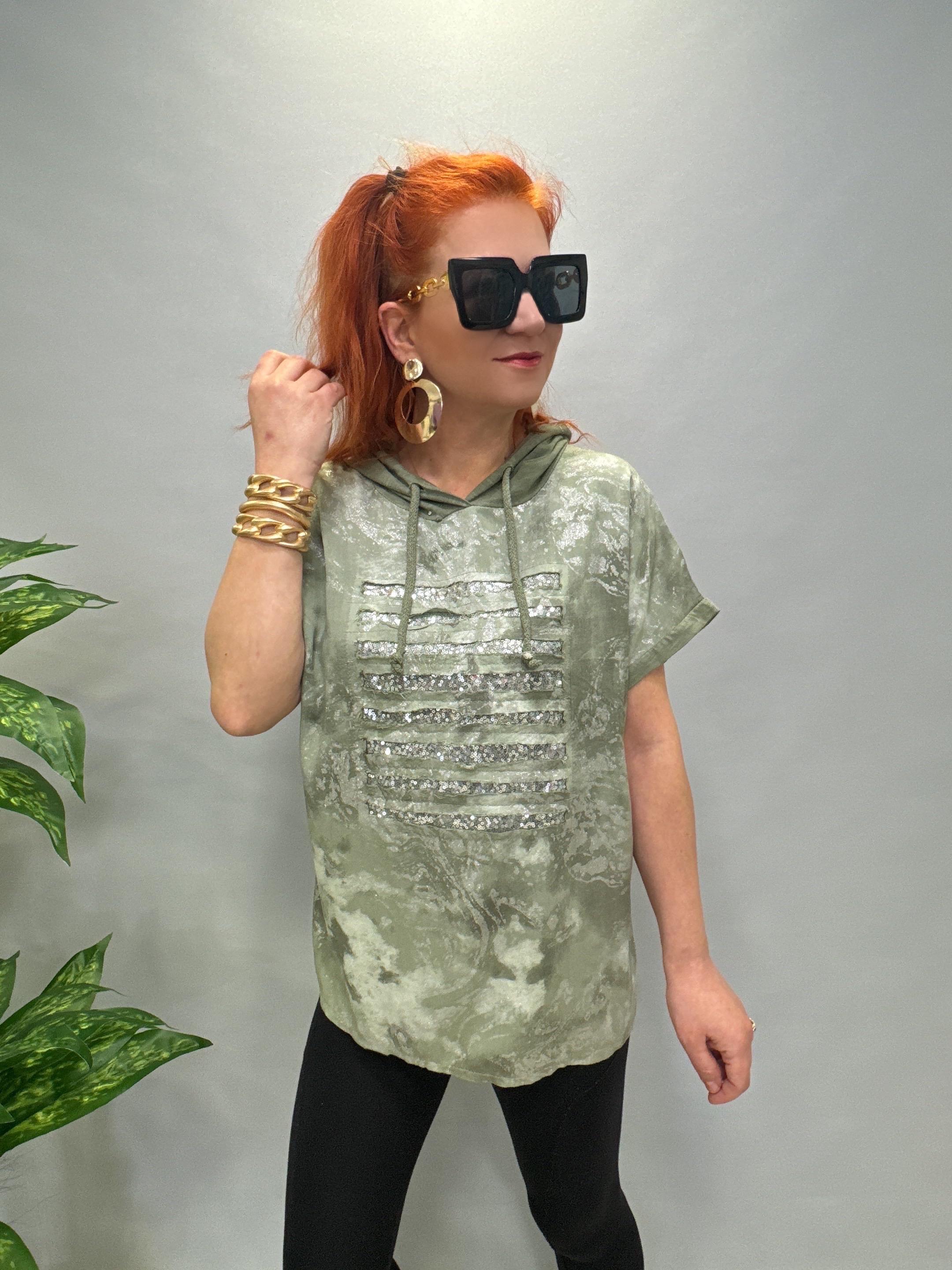 41085 İTALYAN PAYET DETAY BLUZ HAKİ YEŞİL