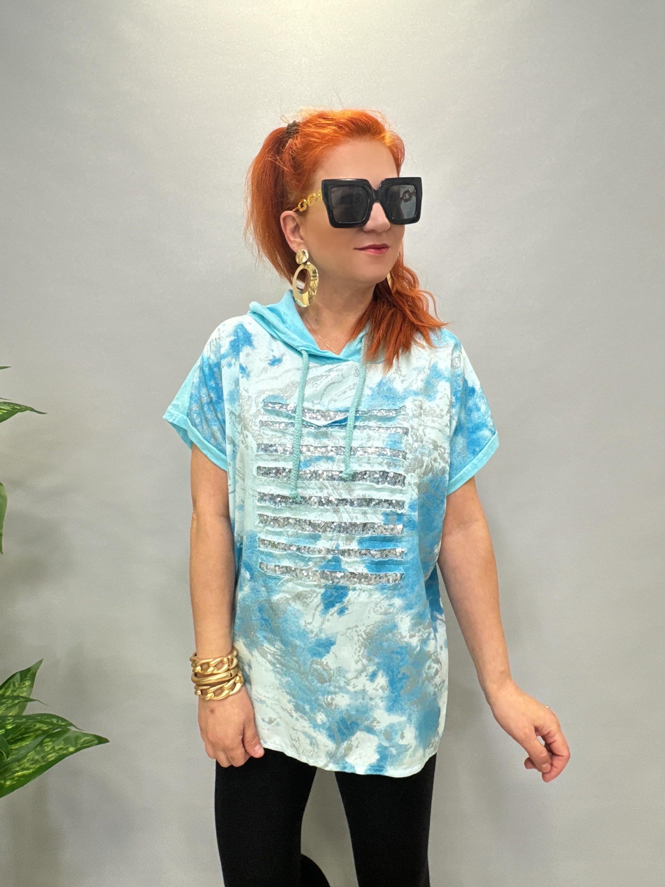 41085 İTALYAN PAYET DETAY BLUZ MAVİ