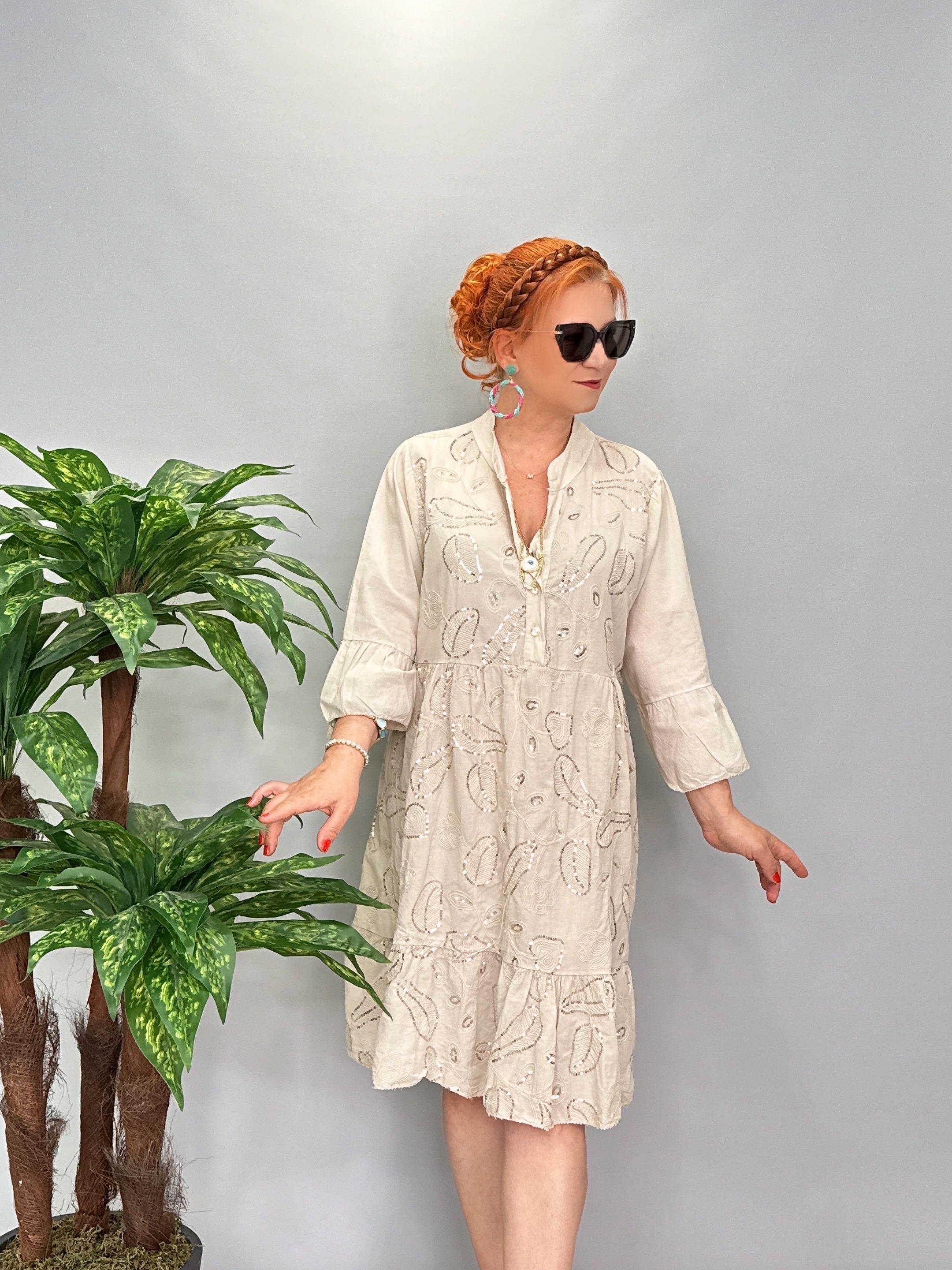 4110 Italyan Payet Detay Elbise Taş