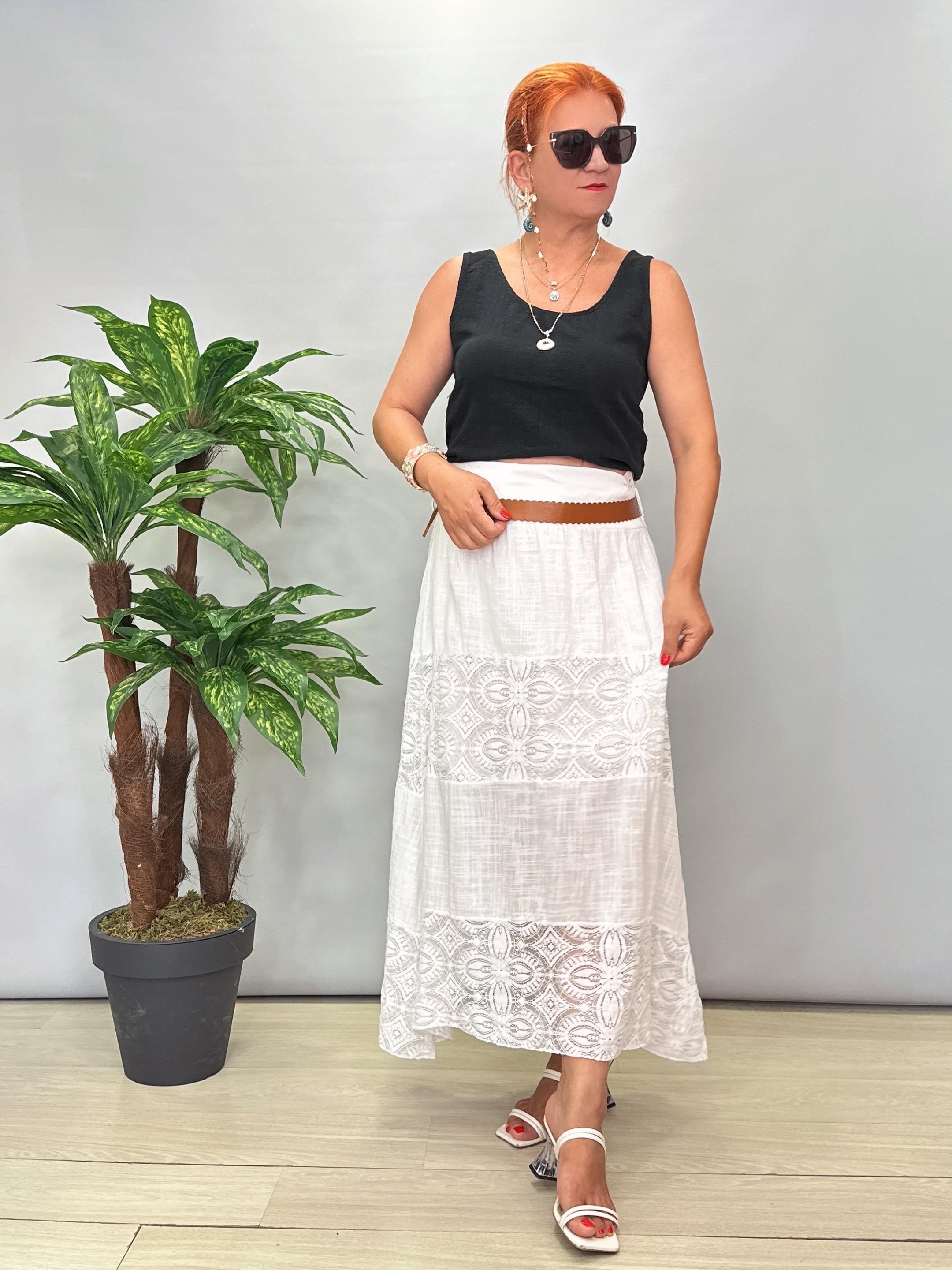 4122 Italyan Pamuklu Dantel Detay Etek Beyaz