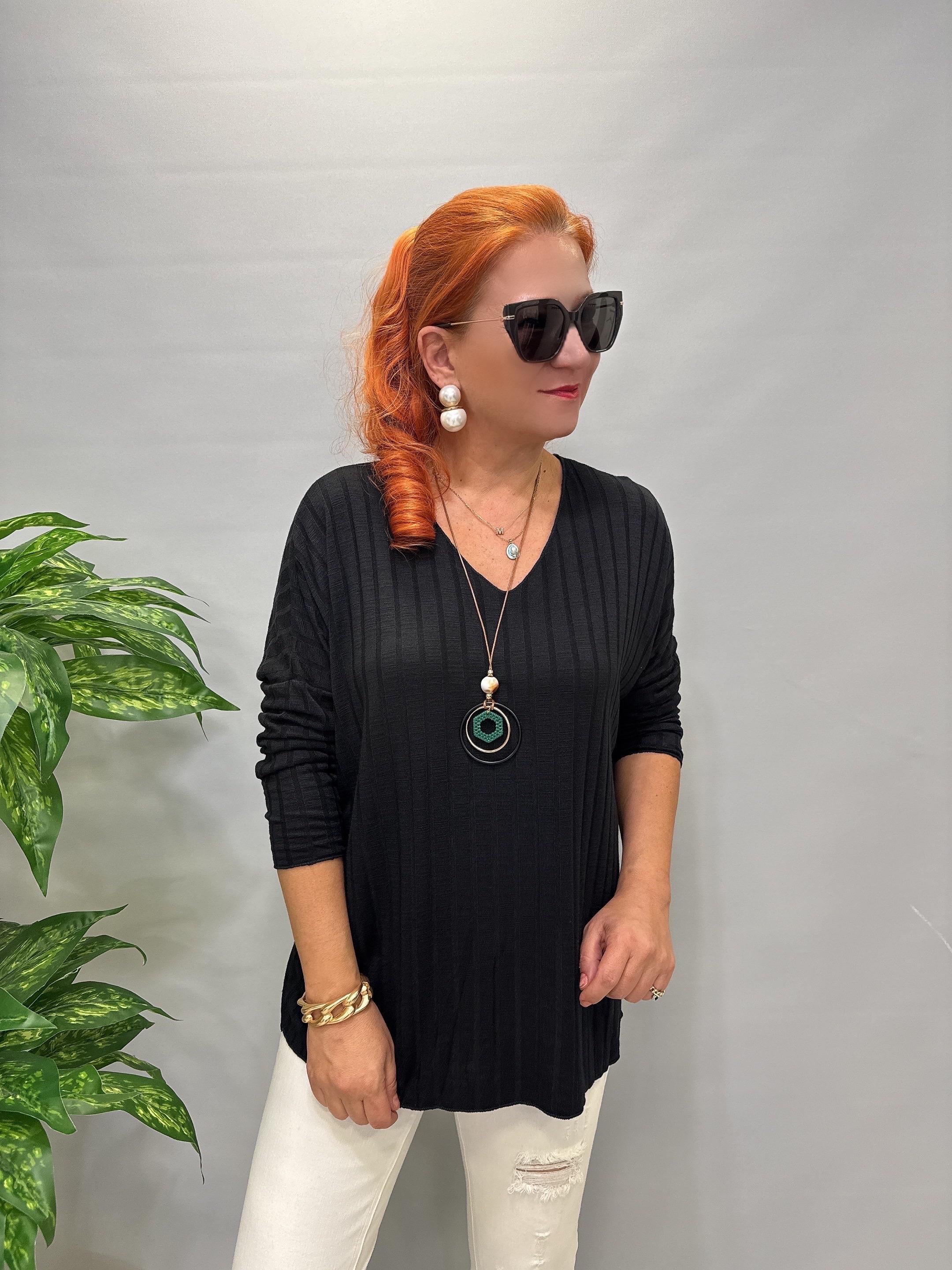 4141 Fitilli ince Triko bluz Siyah