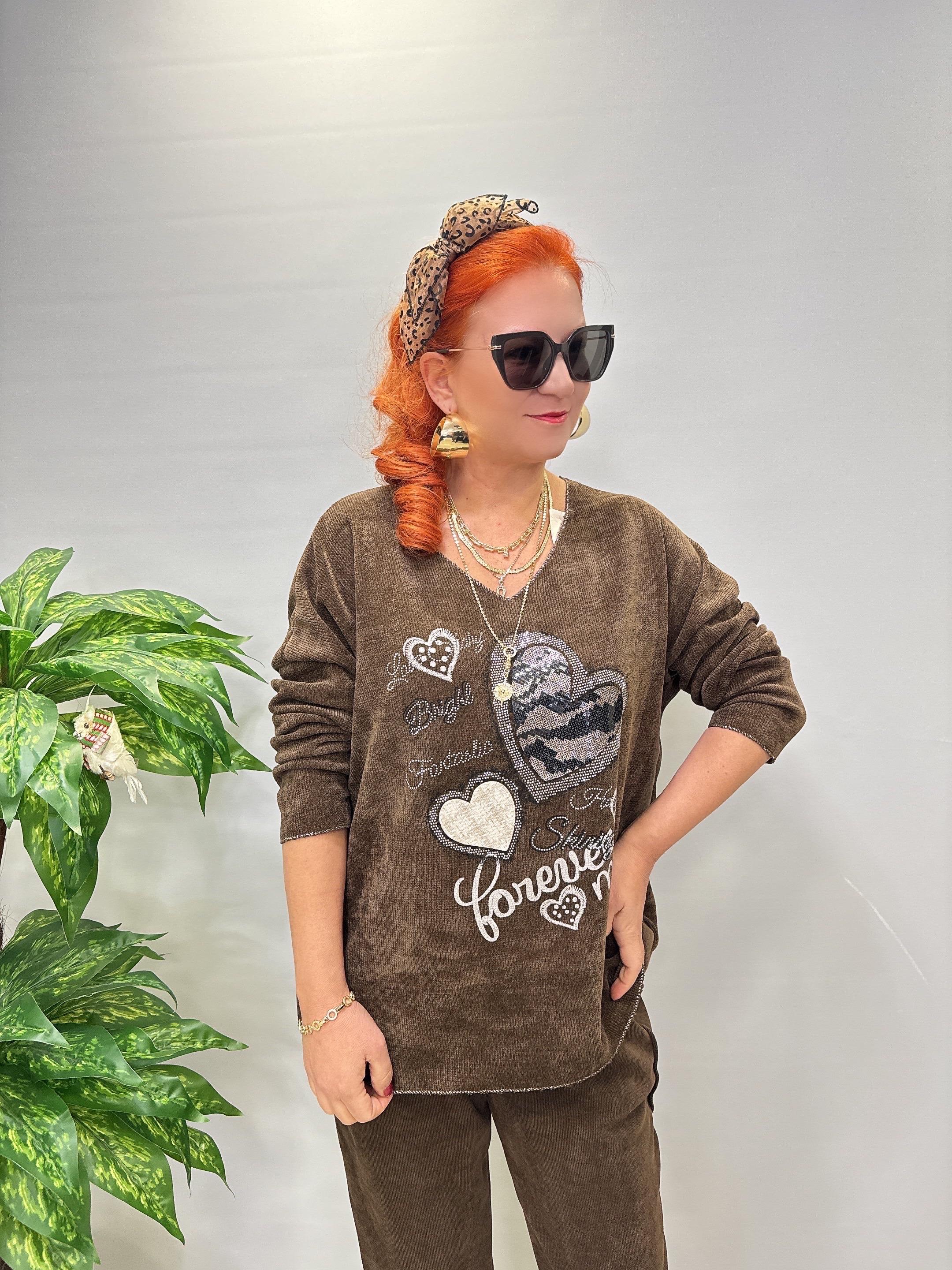 4375 Şönil Kadife Bluz Acı Kahve 