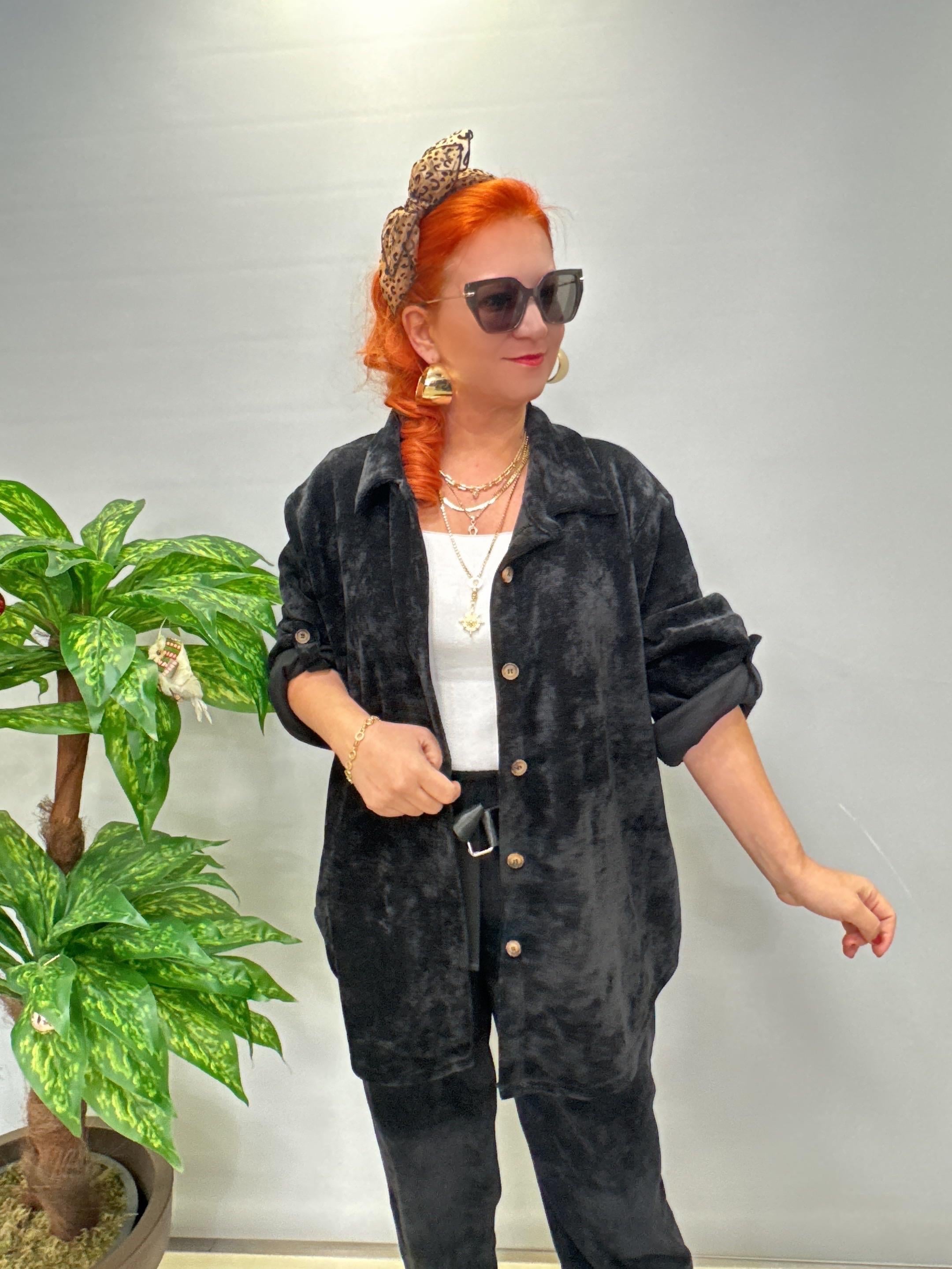 4375 Şönil Kadife Gömlek/ Ceket Siyah