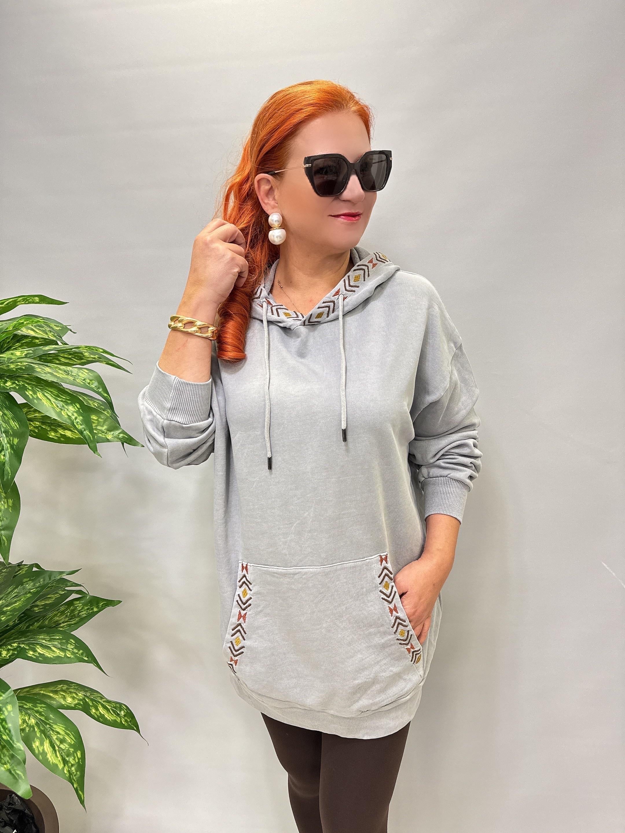 4532 Nakış Detaylı Sweatshirt Gri