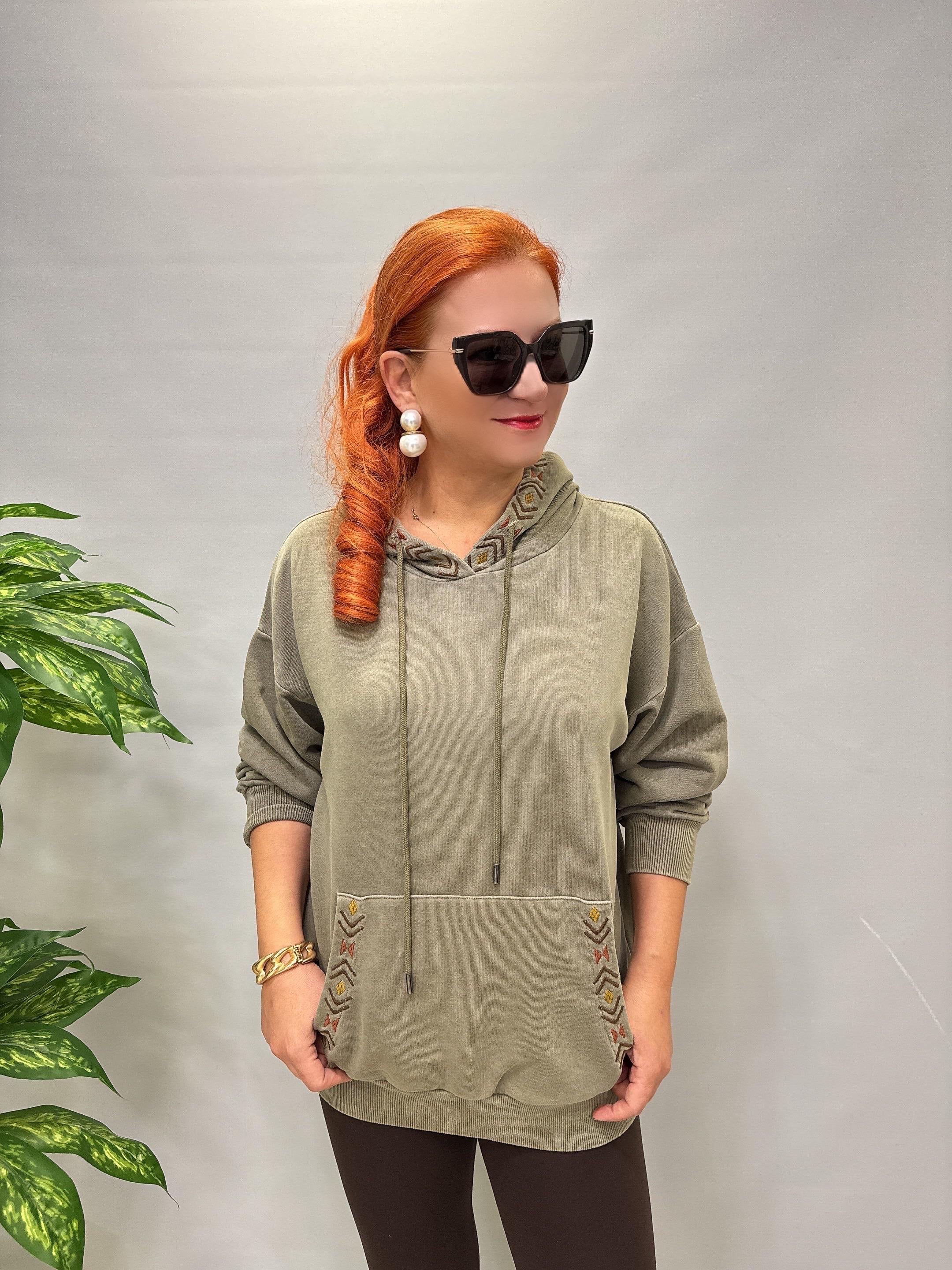 4532 Nakış Detaylı Sweatshirt Haki