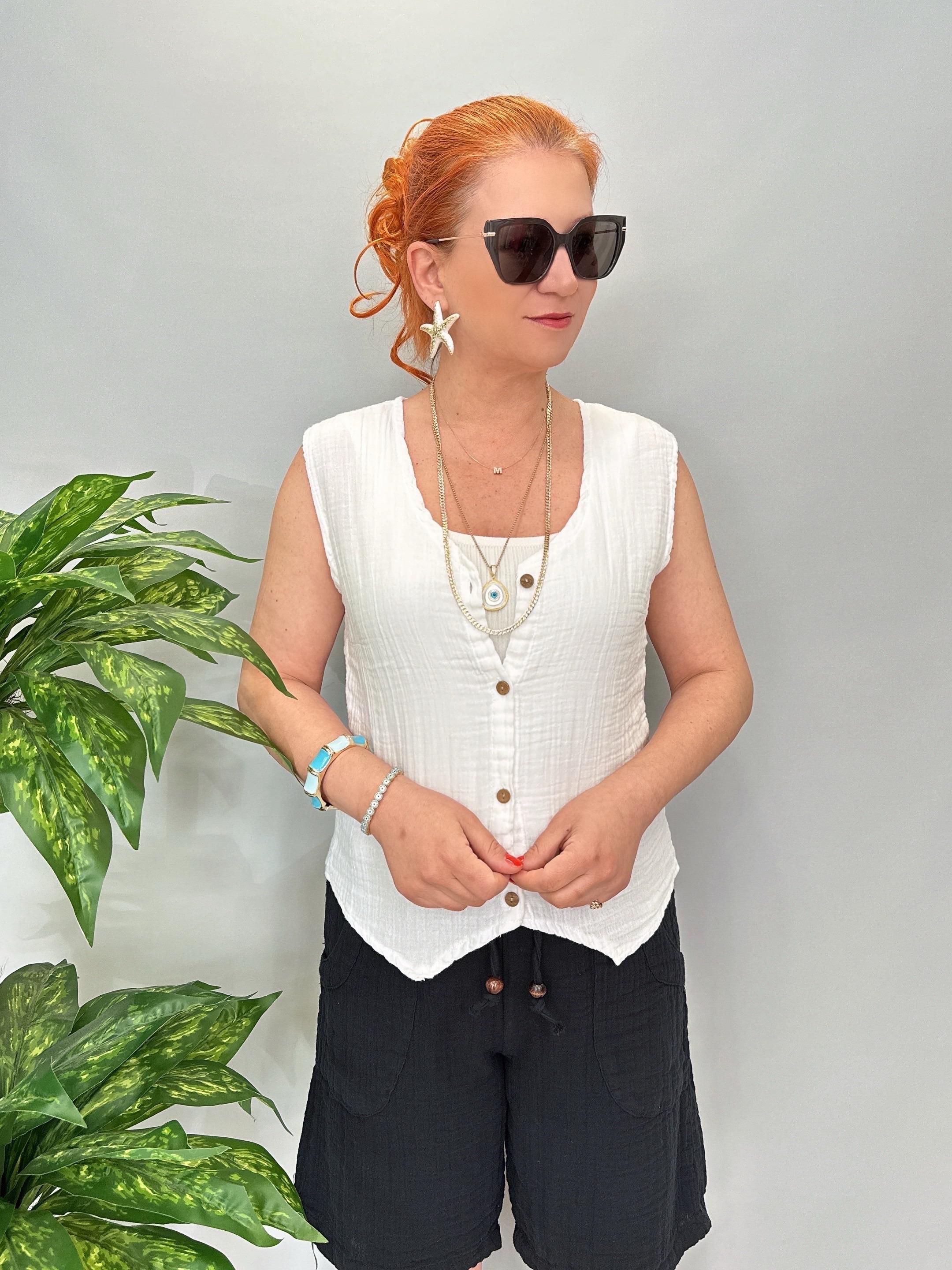 4545 Pamuklu Yelek Beyaz