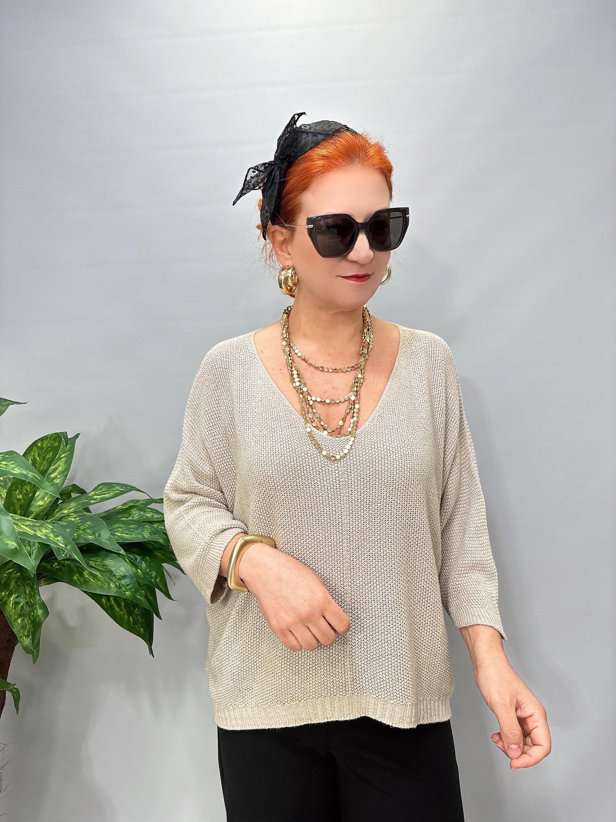 4550 Italyan Simli Merserize Triko Bluz Taş