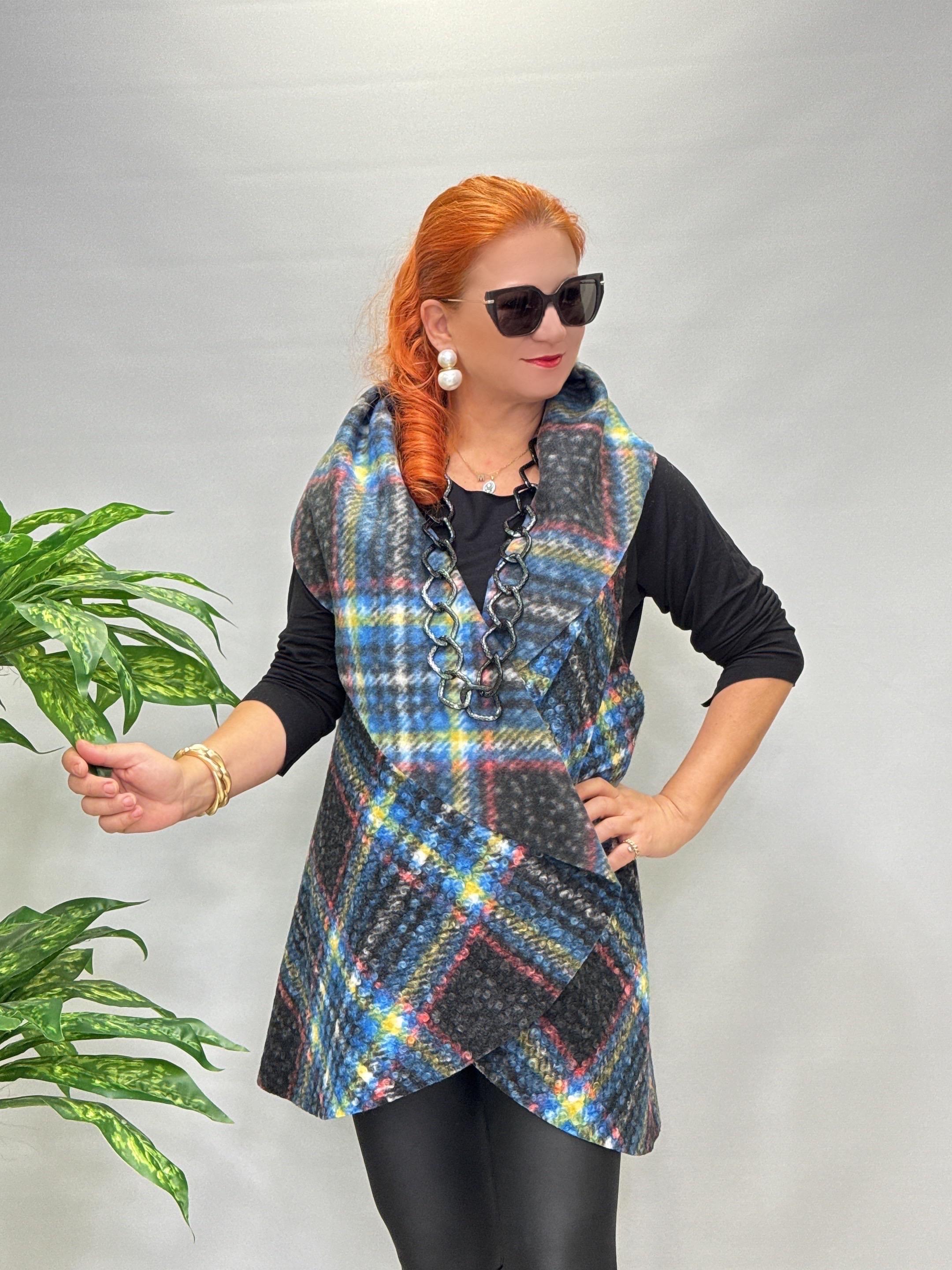 4577 Tasarım Buklet Yelek Ekose Detay