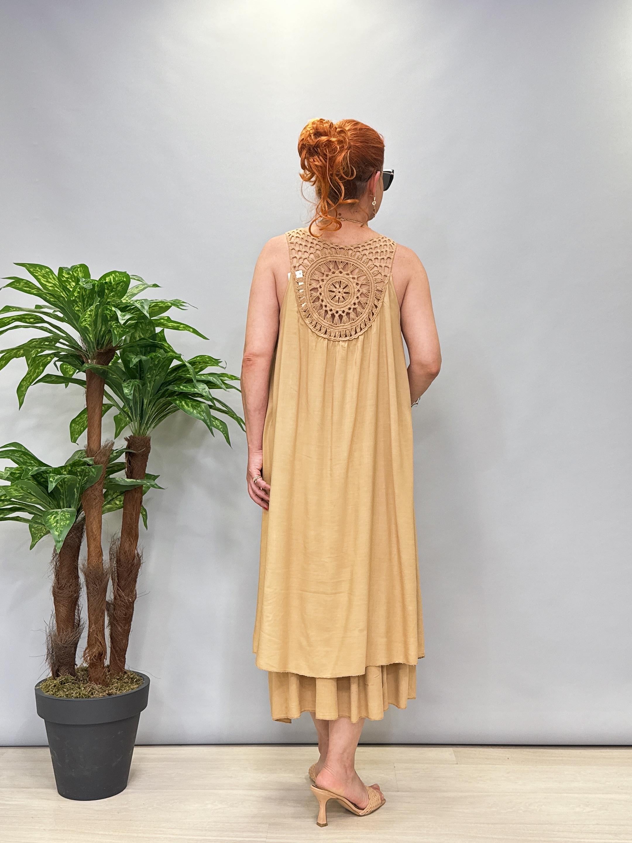 460 İtalyan Sırt Detay Elbise Camel