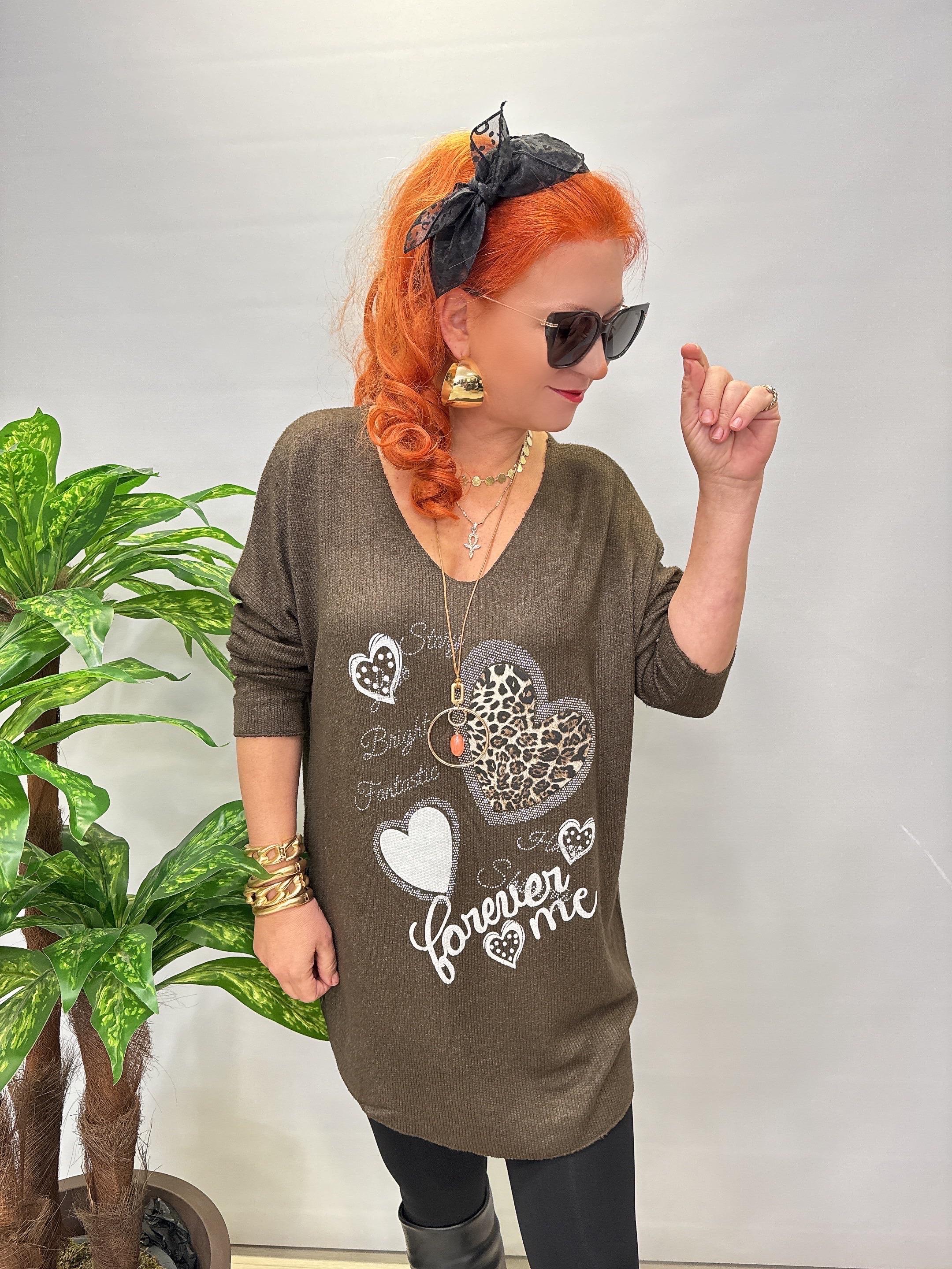 4646 Italyan Desenli Triko Bluz Kahve