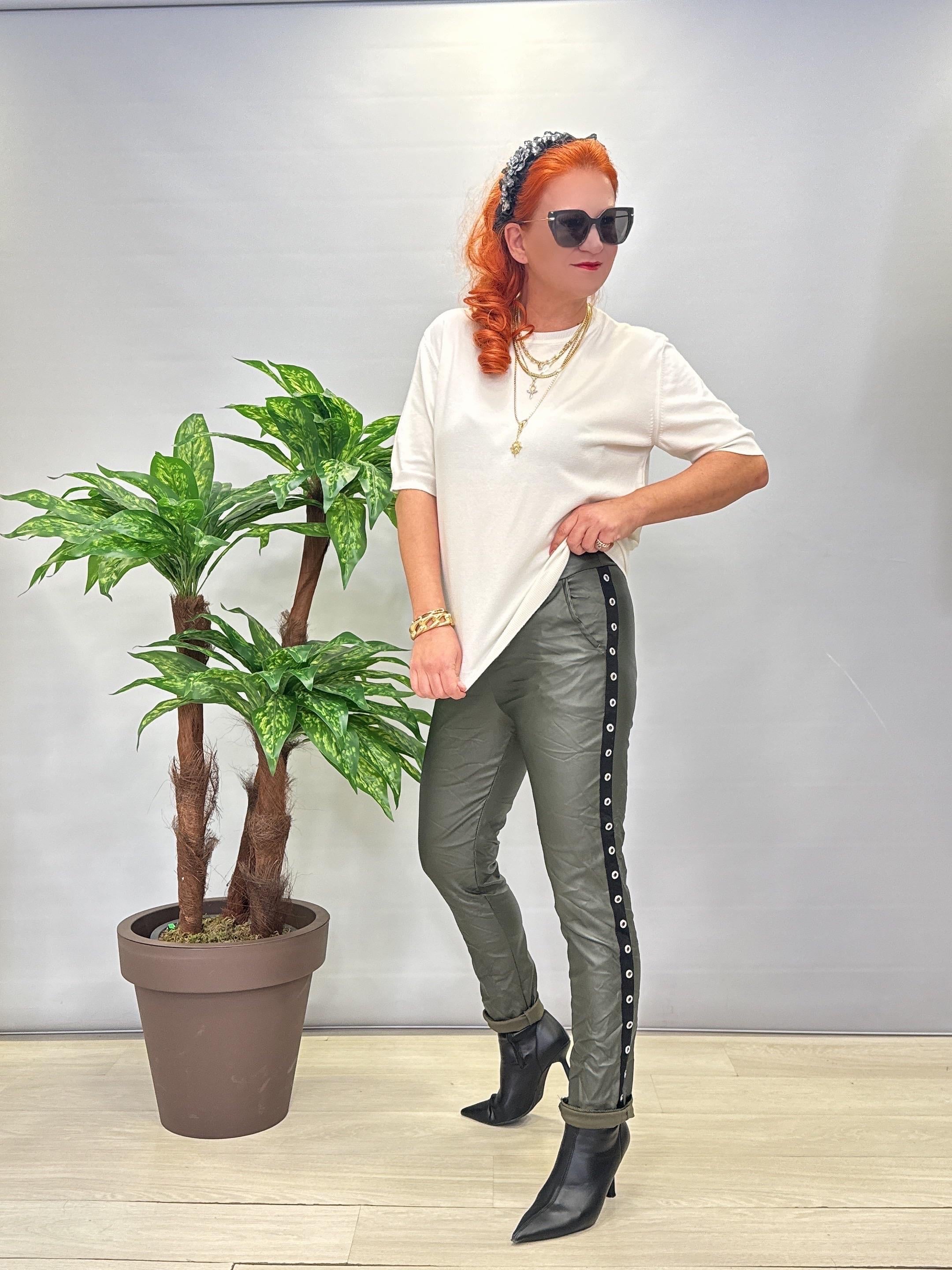 4860 Italyan Trok Detaylı Deri Pantolon Yeşil