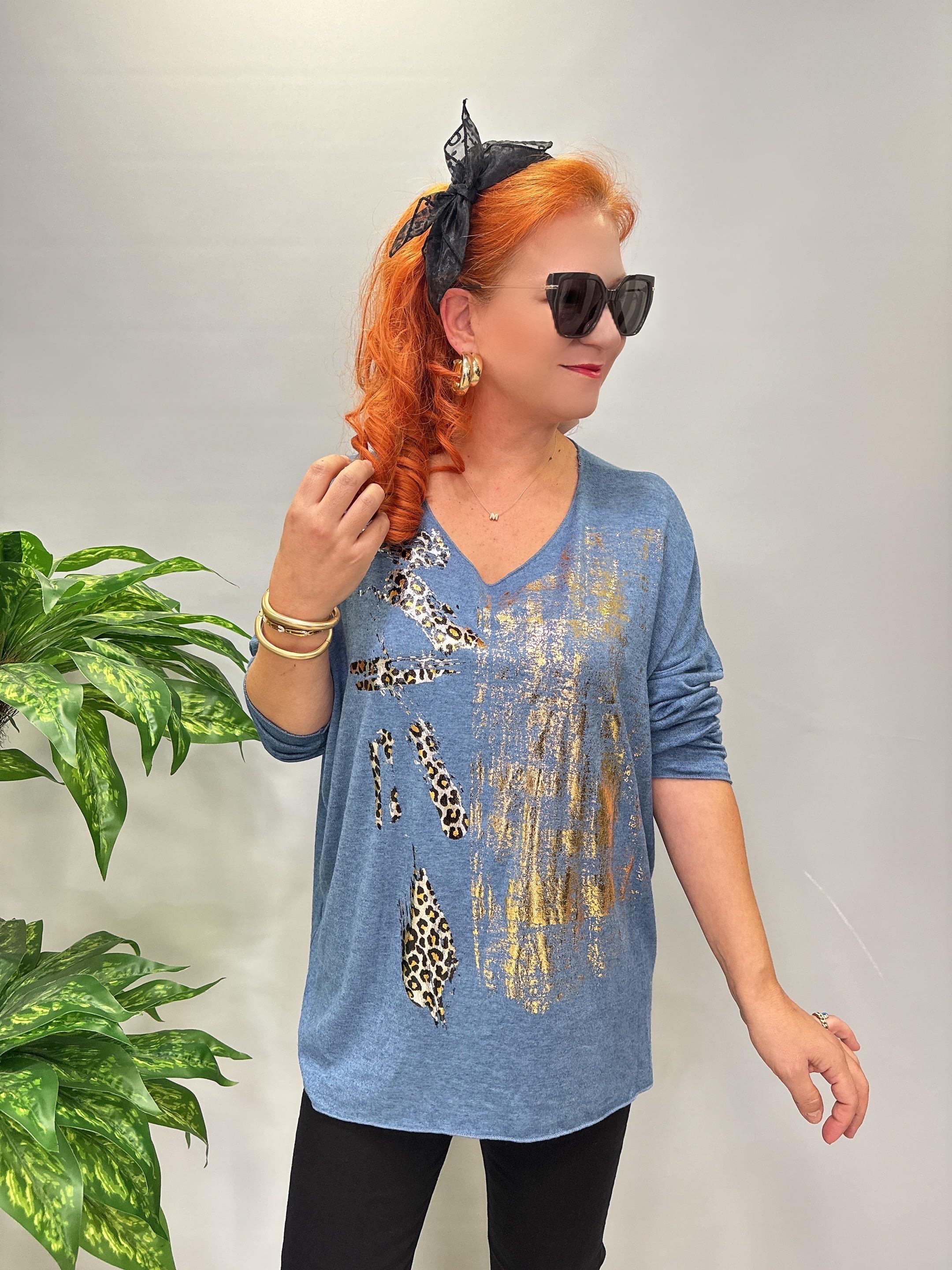 4875 Italyan Yumuşacık Triko Bluz Mavi