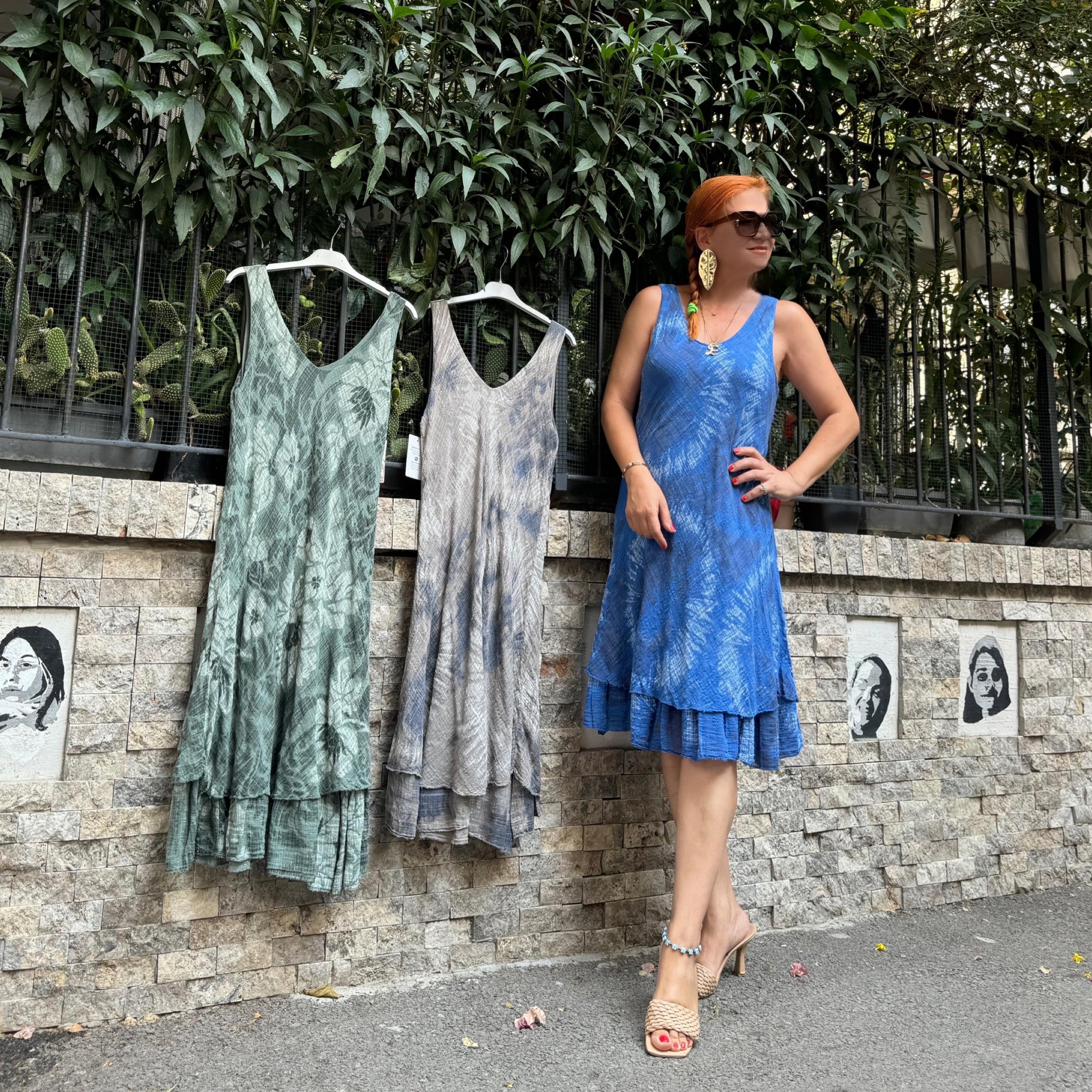 5013 PREMIUM İTALYAN PAMUK ÖN ARKA V ELBİSE MAVİ 46 BEDENE KADAR UYUMLU