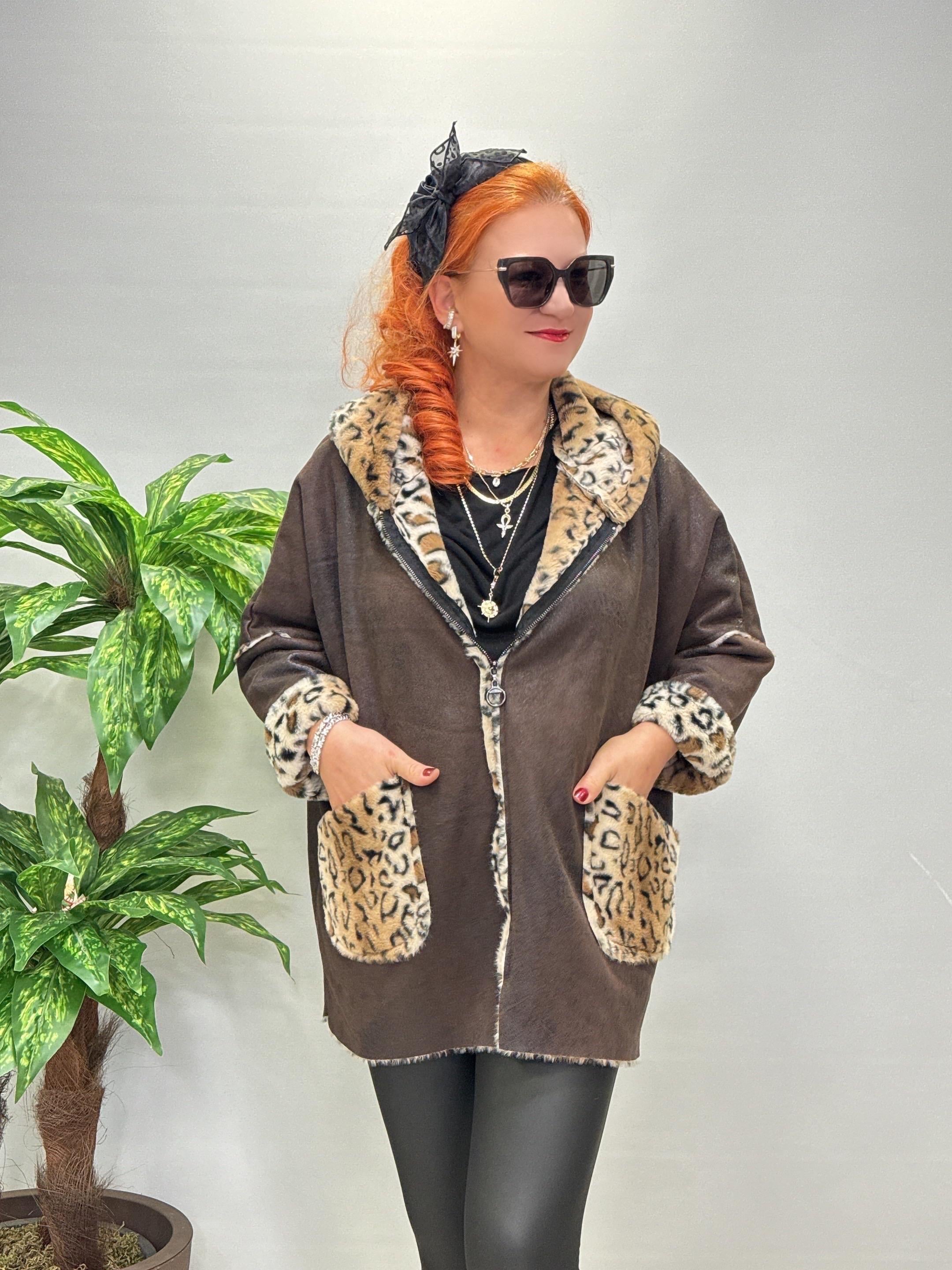 5025 Kürk Leopar Detay Kaban Acı Kahve