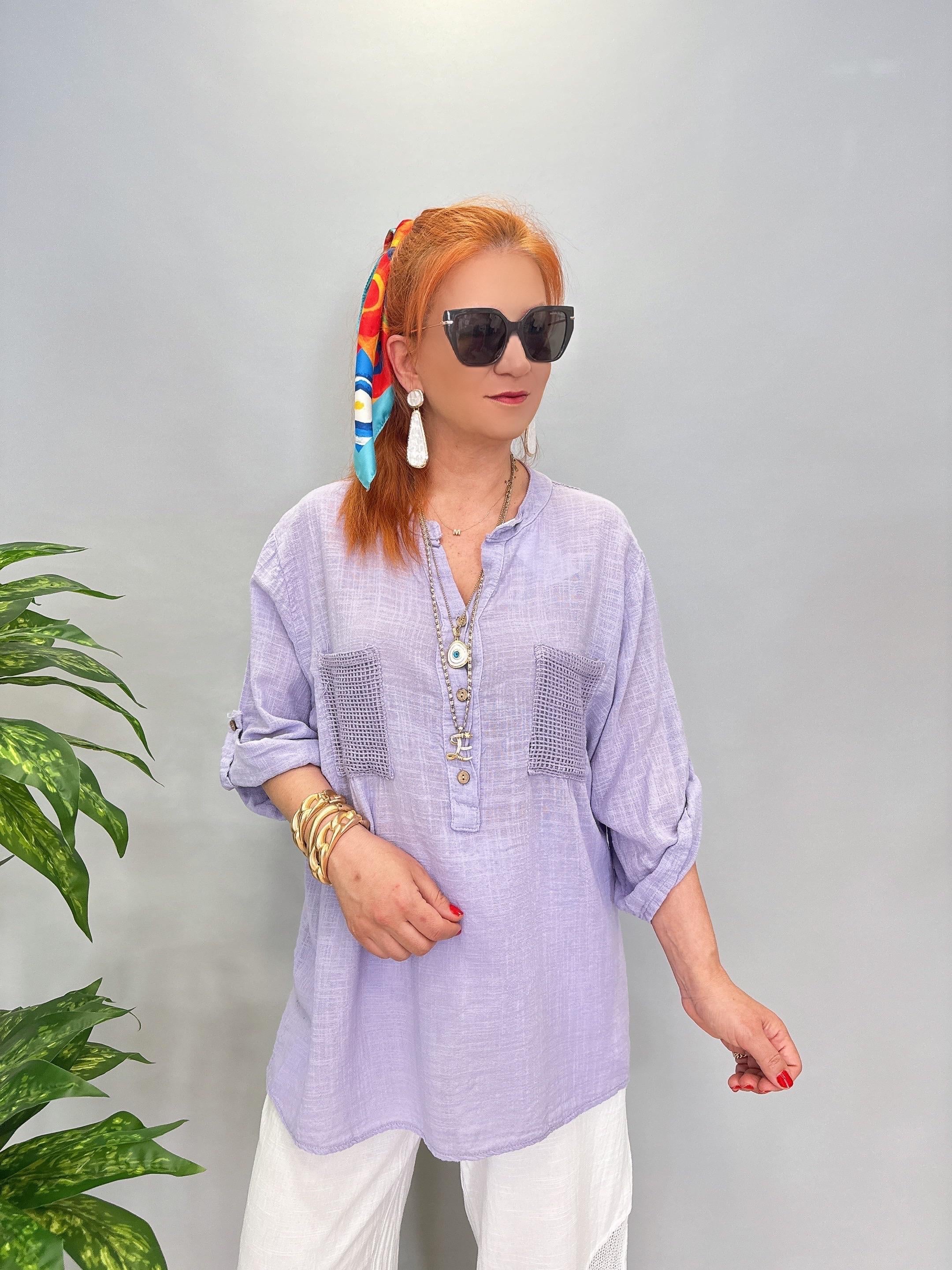 5040 PAMUKLU TASARIM BLUZ LİLA