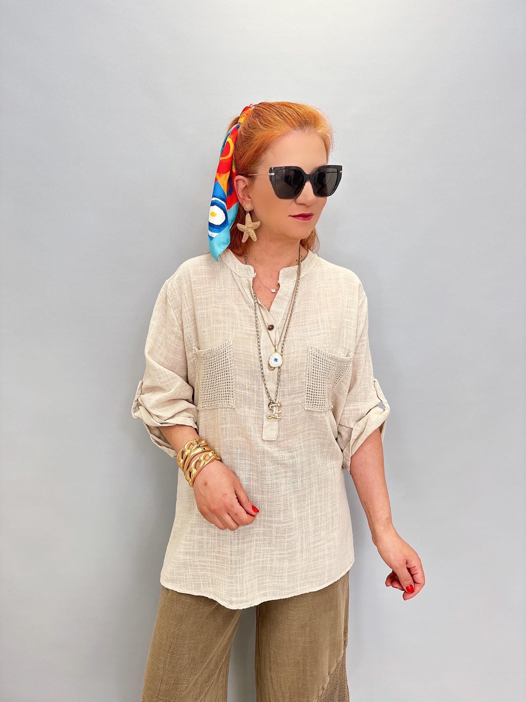 5040 PAMUKLU TASARIM BLUZ TAŞ