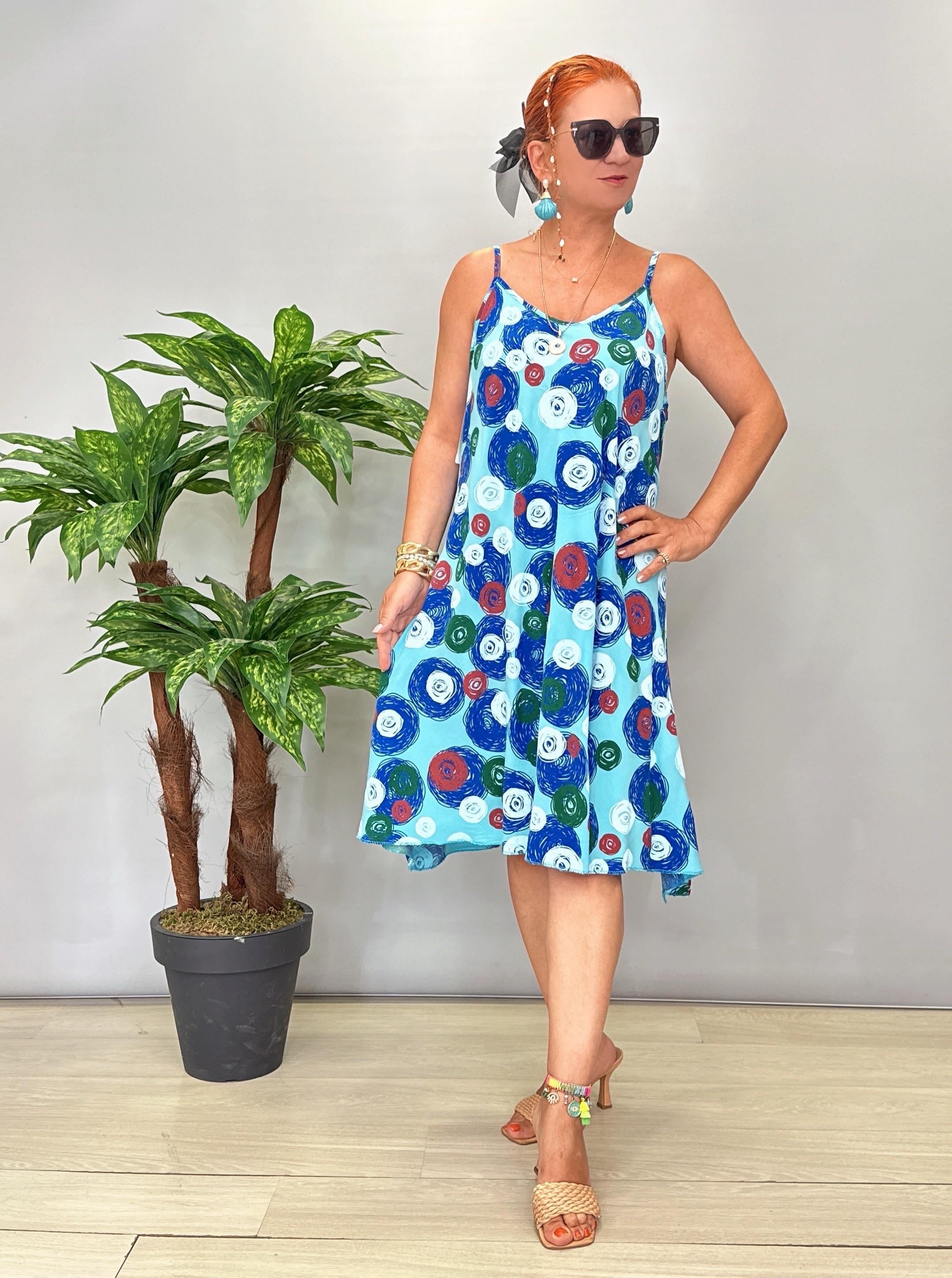 5076 Italyan Desenli Elbise Bebe Mavi