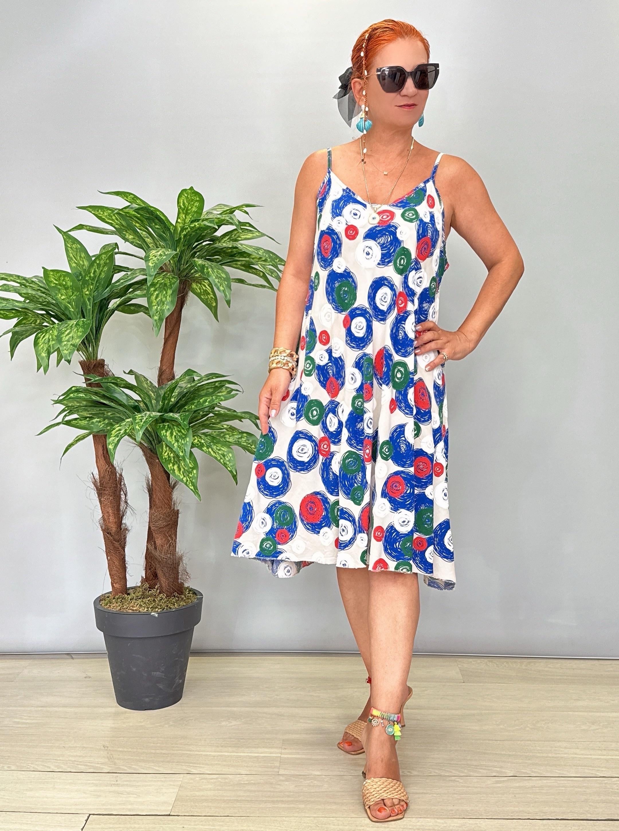 5076 Italyan Desenli Elbise Taş