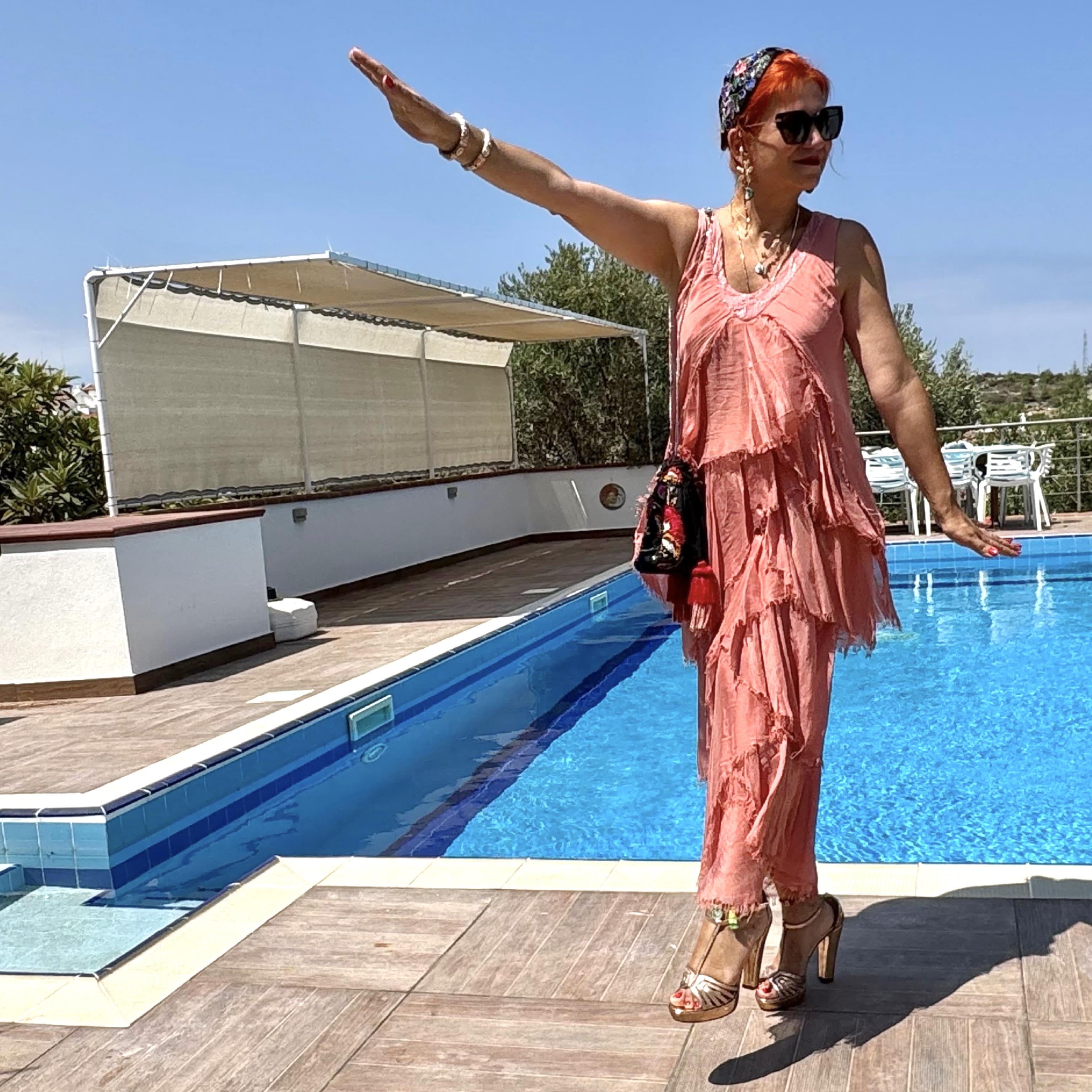 515 Italyan Tasarım İpek Elbise Somon