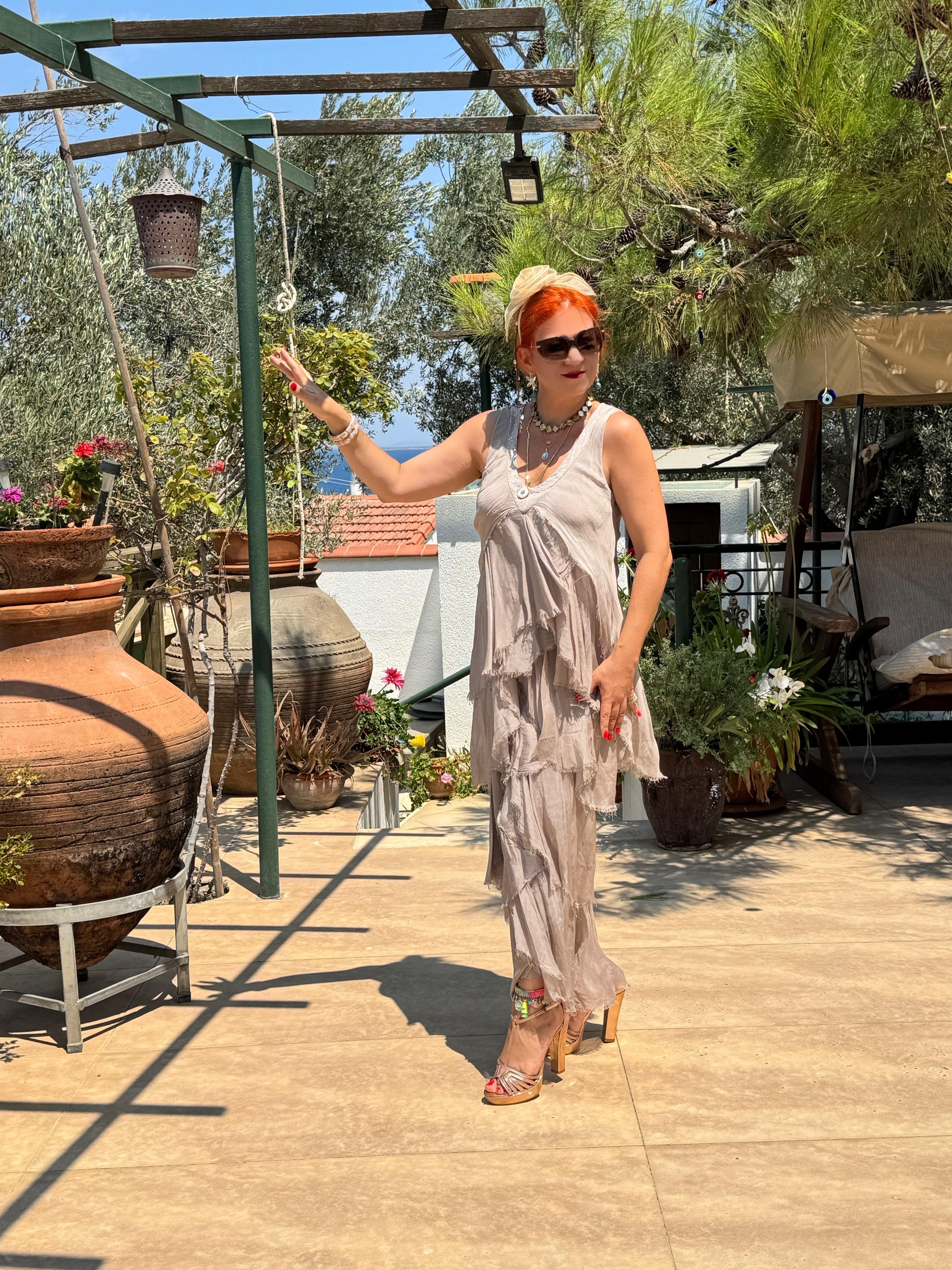 515 Italyan Tasarım İpek Elbise Taş