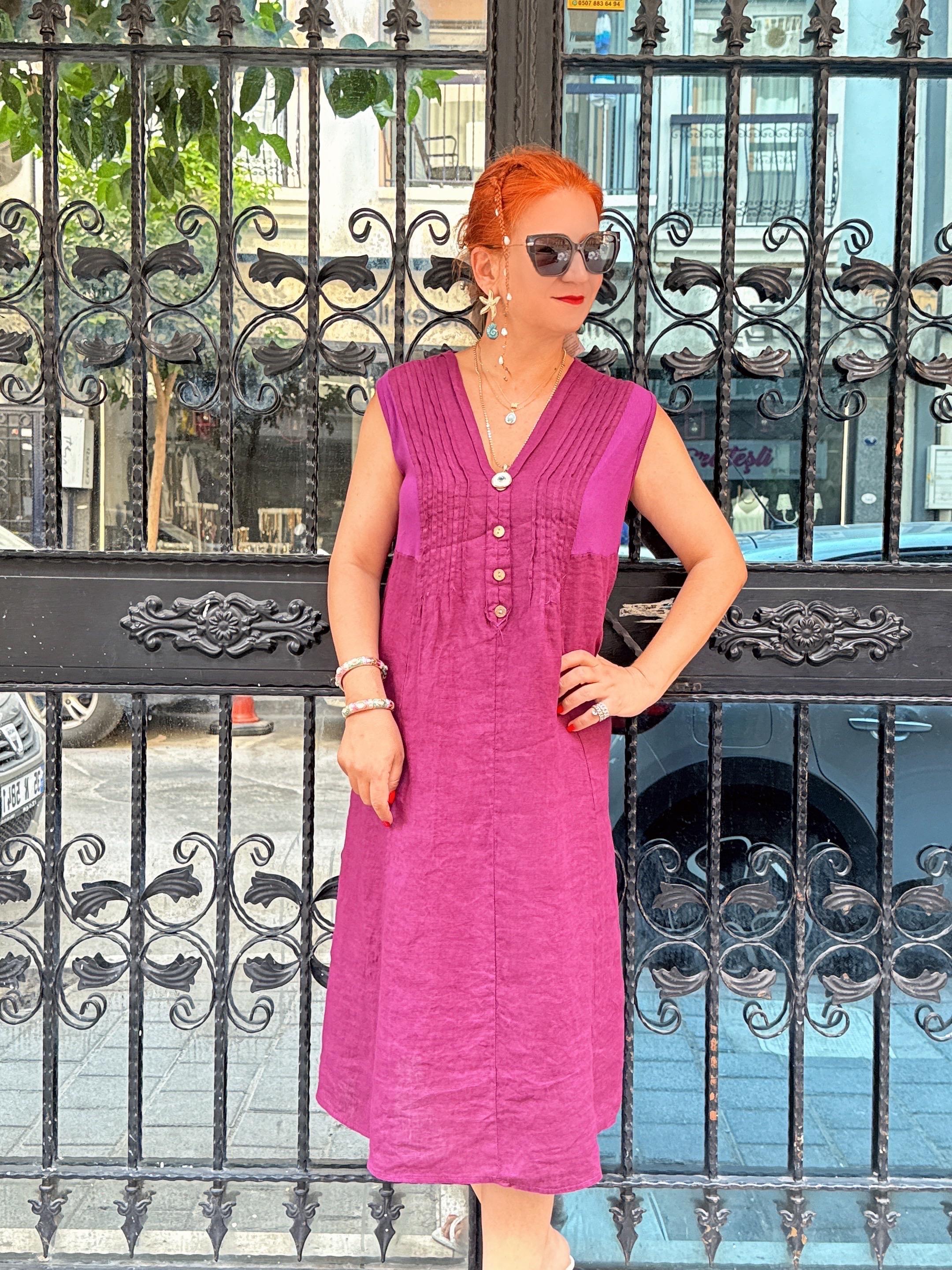 5545 Italyan Pamuklu Elbise Mor Tonu